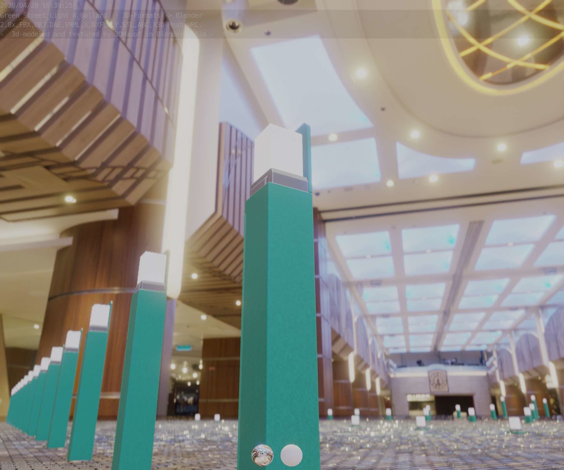 Street Light 8 Bollard 900 mm Moss Green Version 5 Low-poly 3D model_96