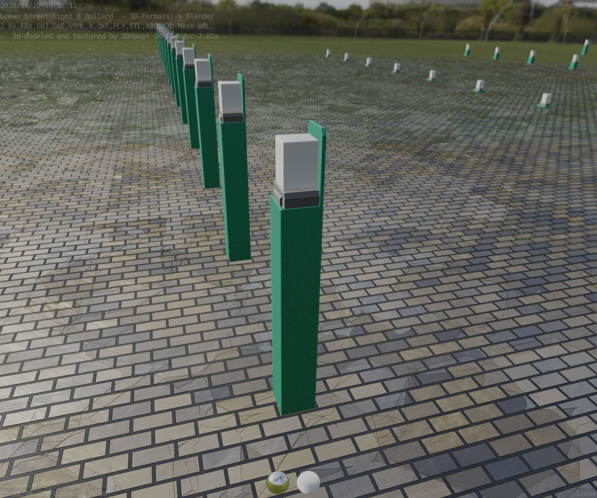 Street Light 8 Bollard 900 mm Moss Green Version 5 Low-poly 3D model_54