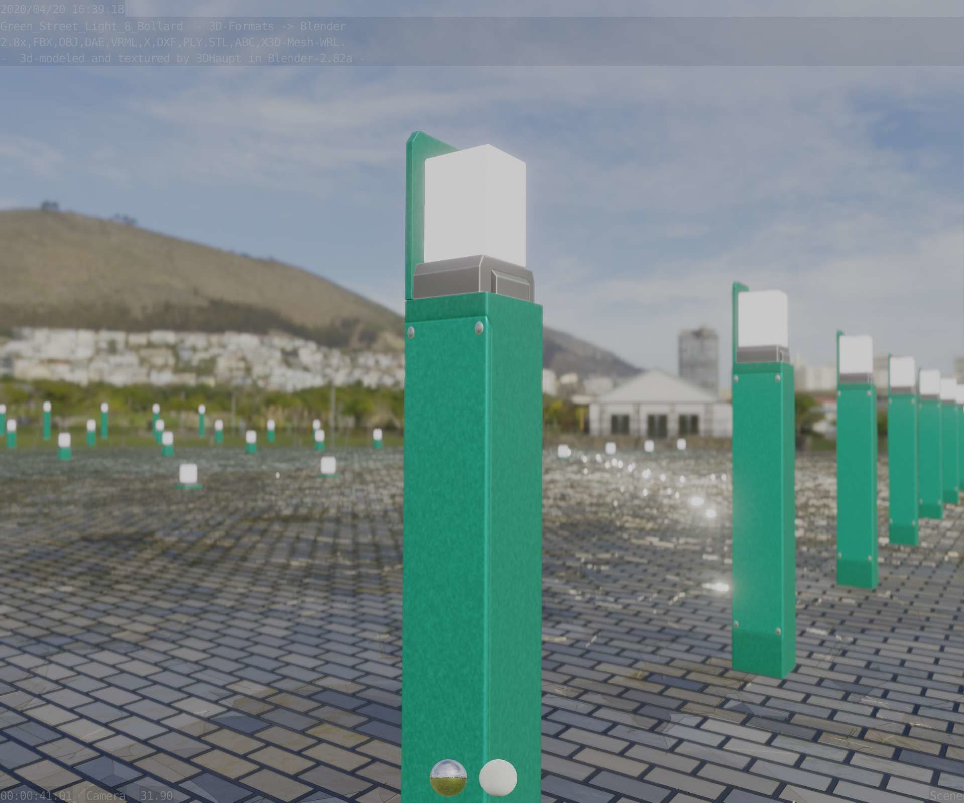 Street Light 8 Bollard 900 mm Moss Green Version 5 Low-poly 3D model_85