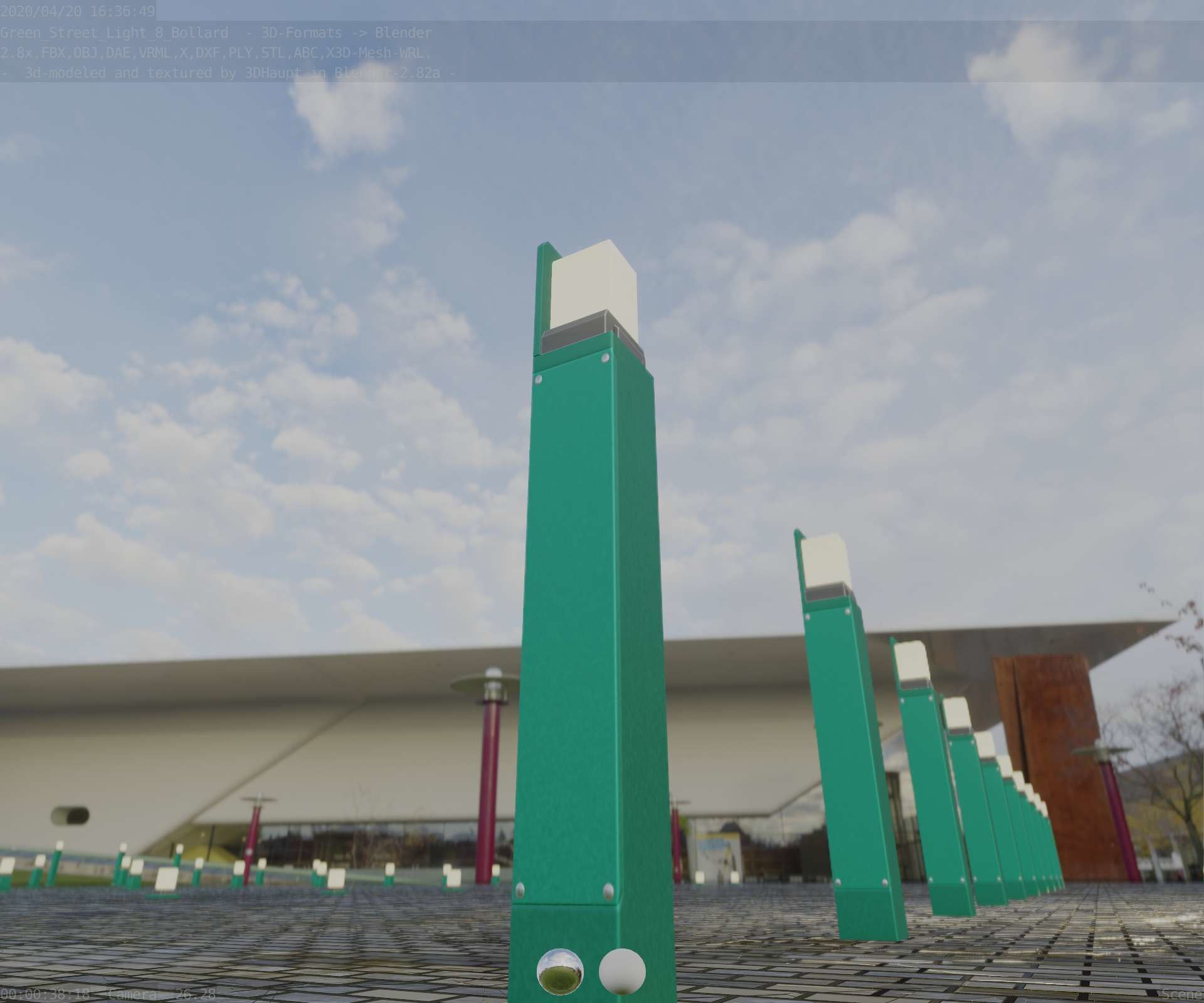 Street Light 8 Bollard 900 mm Moss Green Version 5 Low-poly 3D model_30