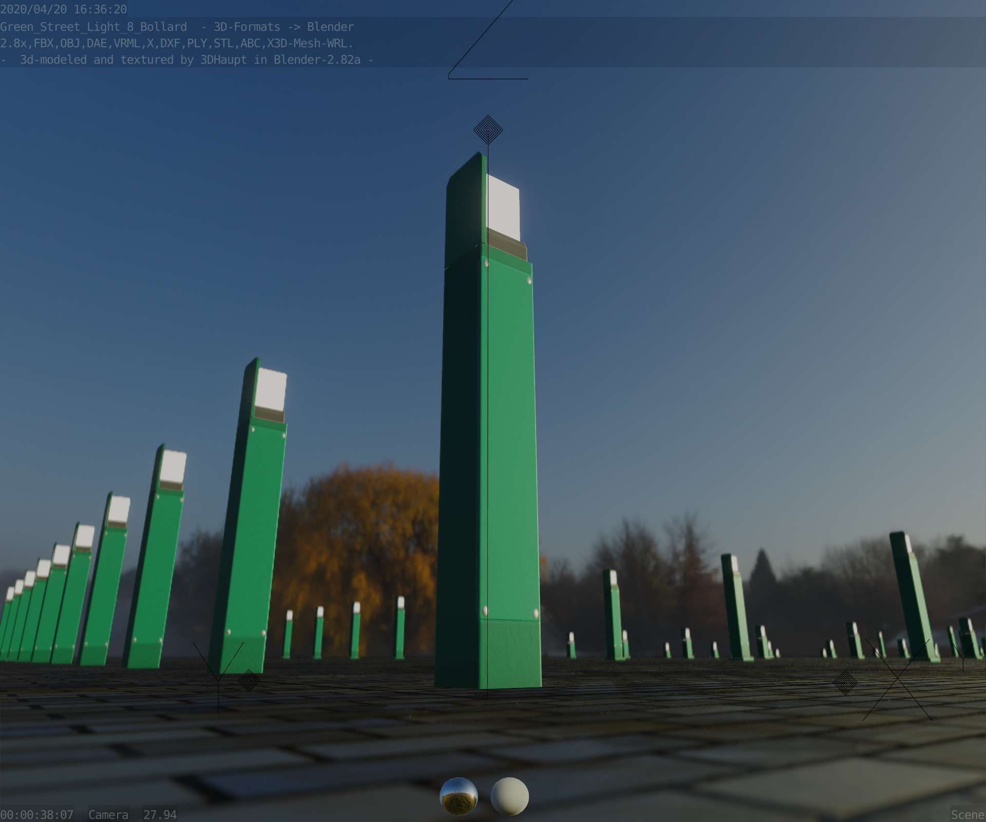 Street Light 8 Bollard 900 mm Moss Green Version 5 Low-poly 3D model_20