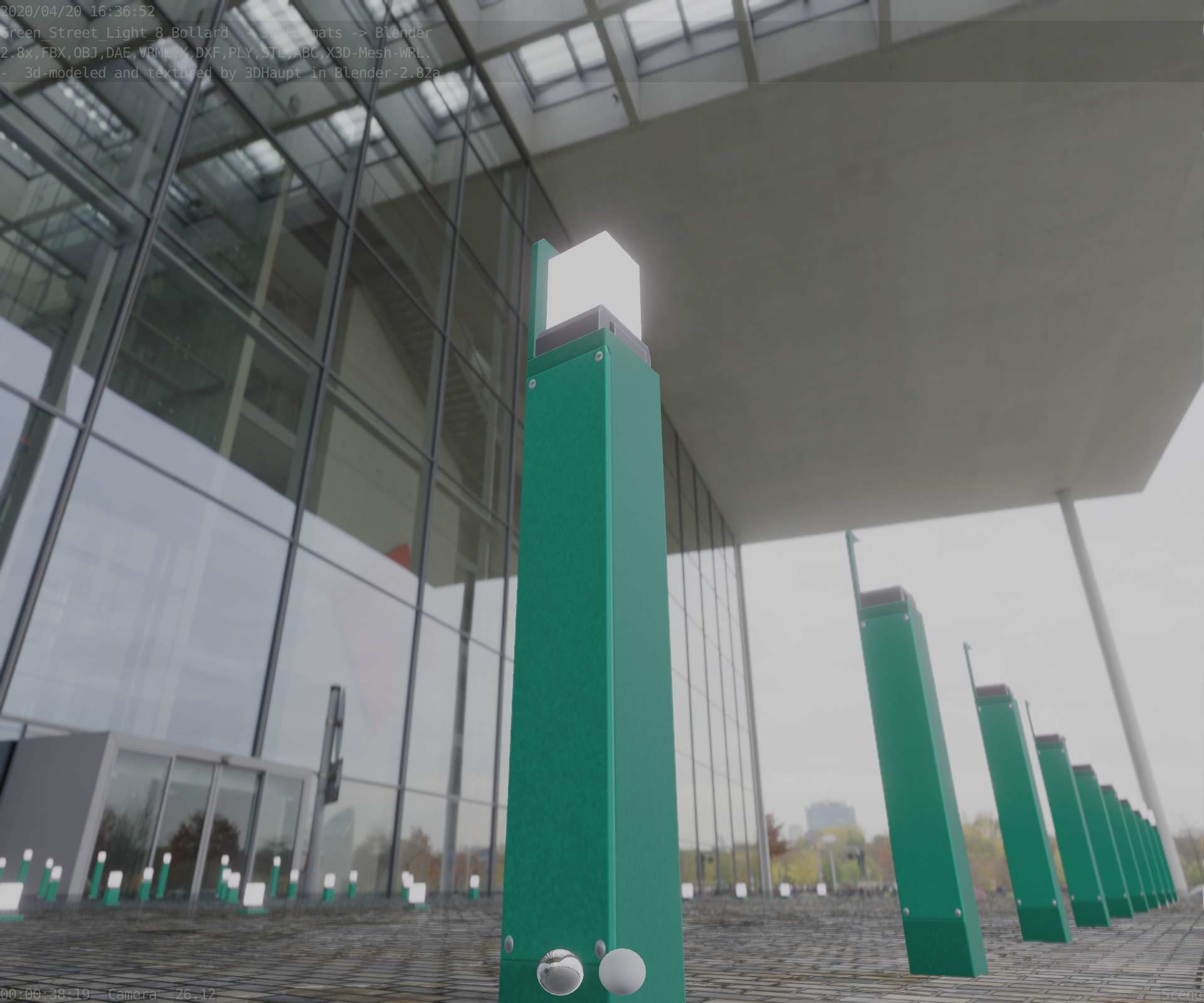 Street Light 8 Bollard 900 mm Moss Green Version 5 Low-poly 3D model_31