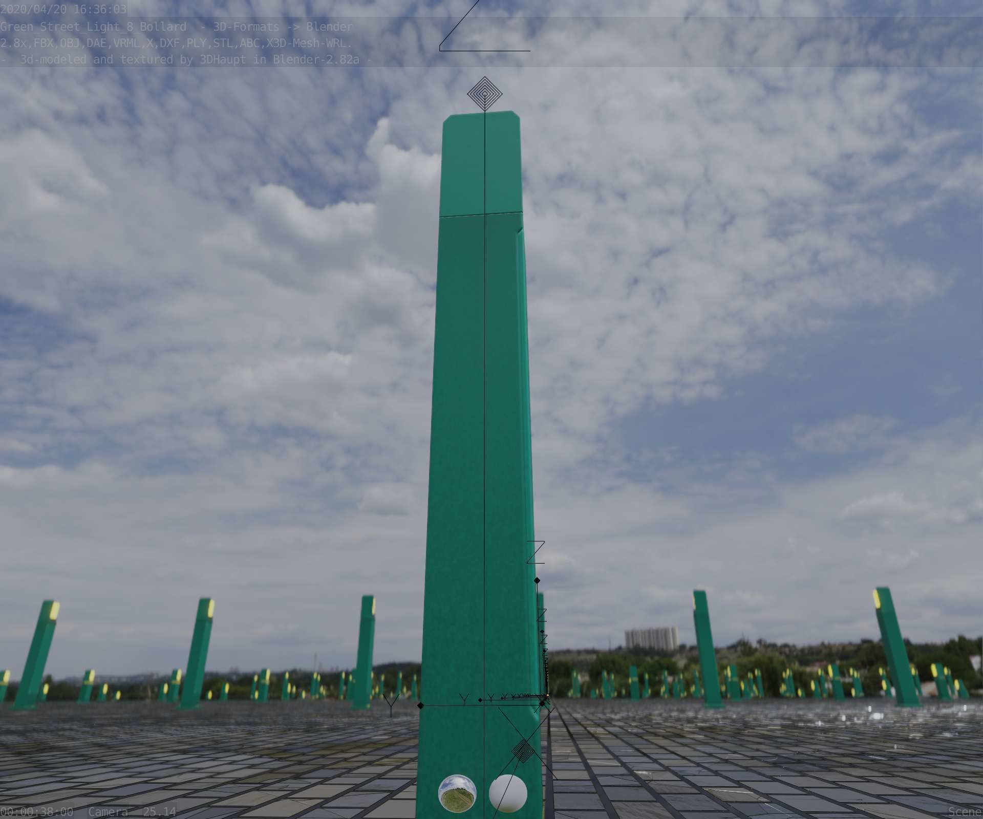 Street Light 8 Bollard 900 mm Moss Green Version 5 Low-poly 3D model_13