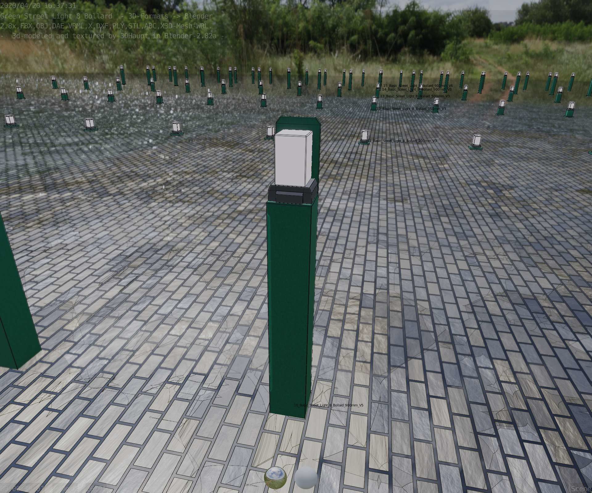 Street Light 8 Bollard 900 mm Moss Green Version 5 Low-poly 3D model_43
