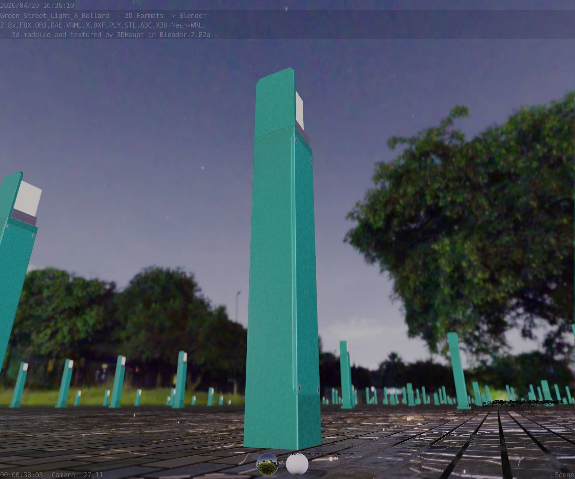 Street Light 8 Bollard 900 mm Moss Green Version 5 Low-poly 3D model_16