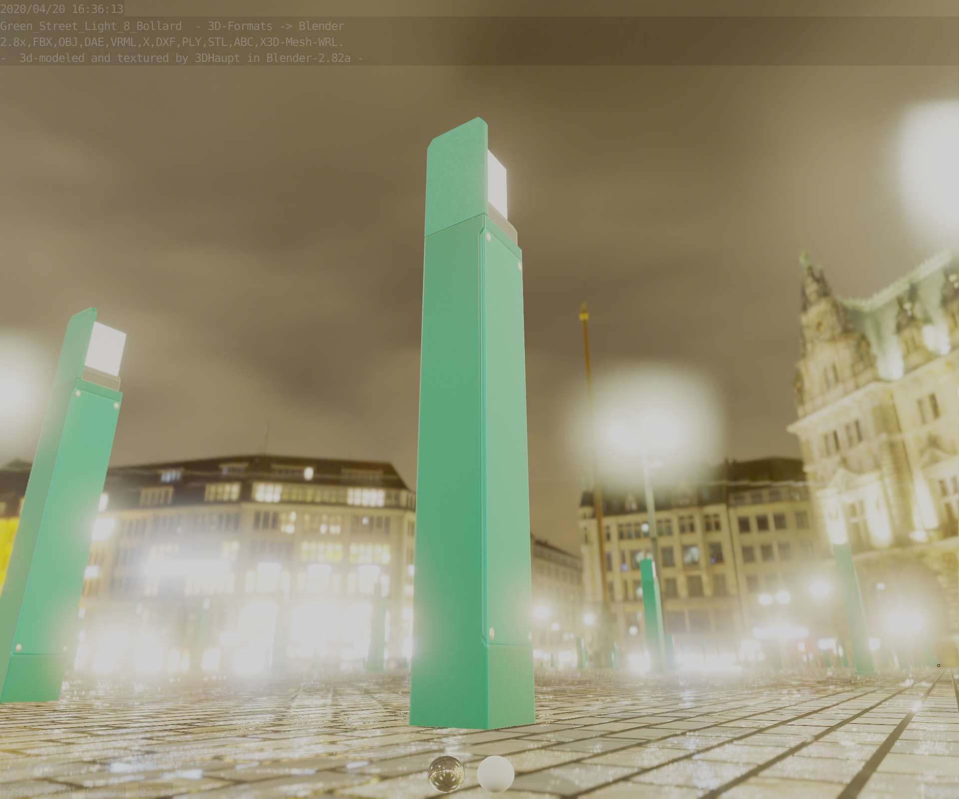 Street Light 8 Bollard 900 mm Moss Green Version 5 Low-poly 3D model_17