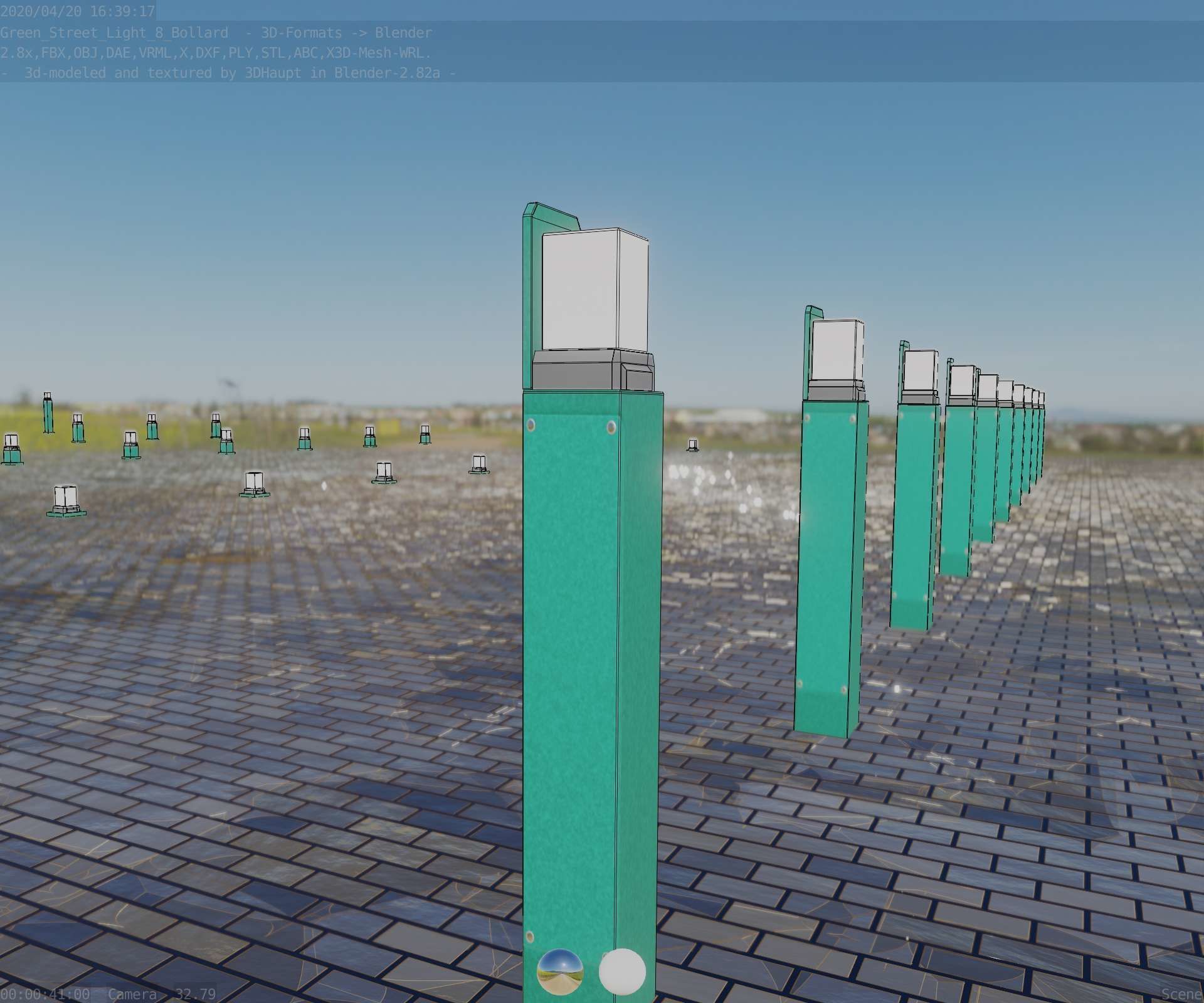 Street Light 8 Bollard 900 mm Moss Green Version 5 Low-poly 3D model_84