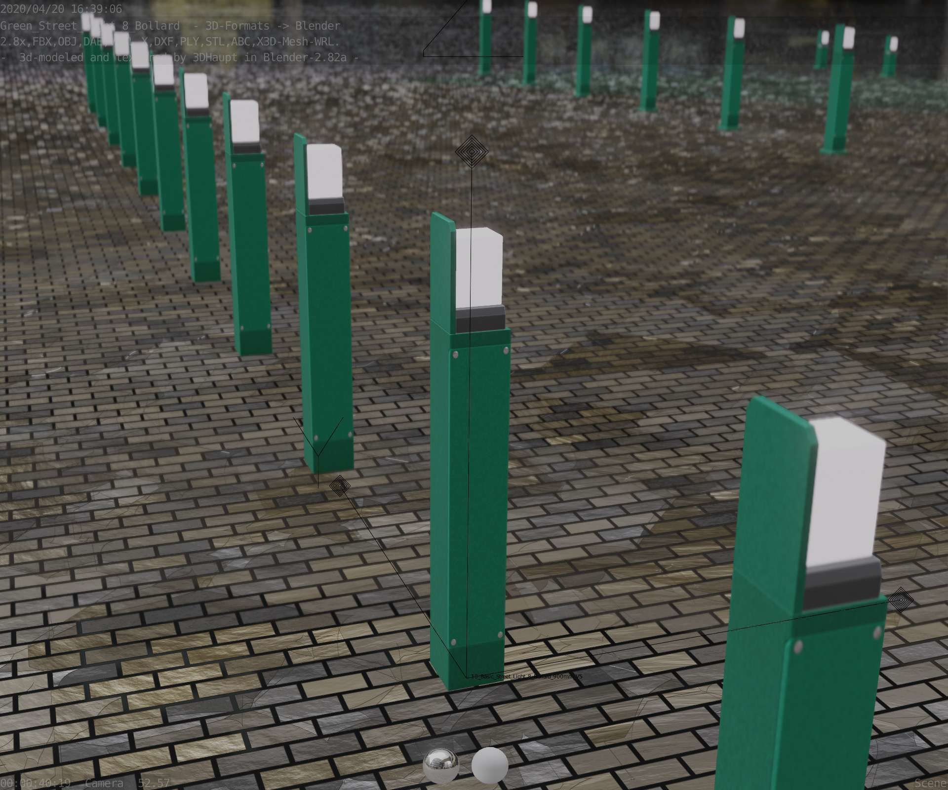 Street Light 8 Bollard 900 mm Moss Green Version 5 Low-poly 3D model_79