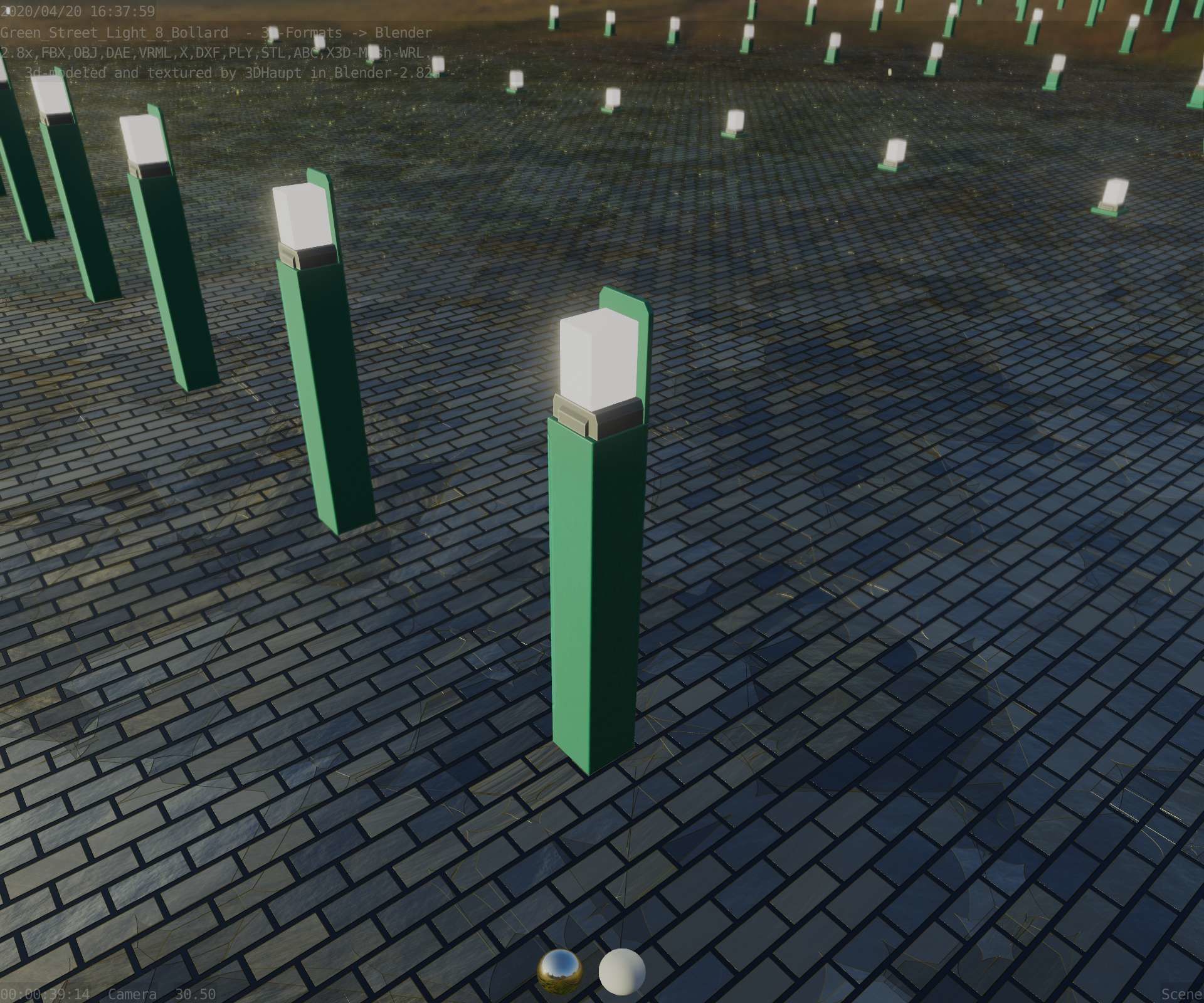 Street Light 8 Bollard 900 mm Moss Green Version 5 Low-poly 3D model_50