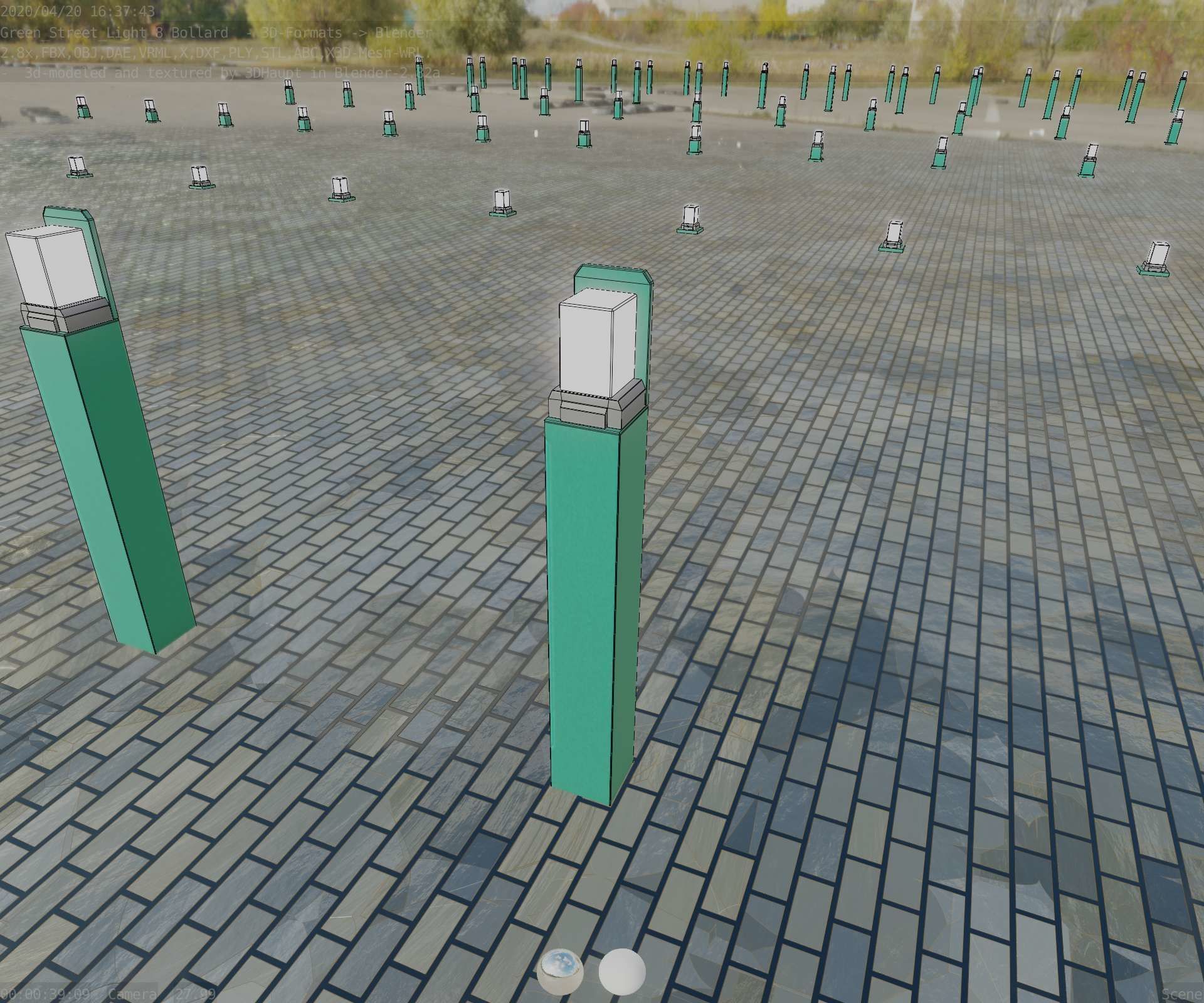 Street Light 8 Bollard 900 mm Moss Green Version 5 Low-poly 3D model_45