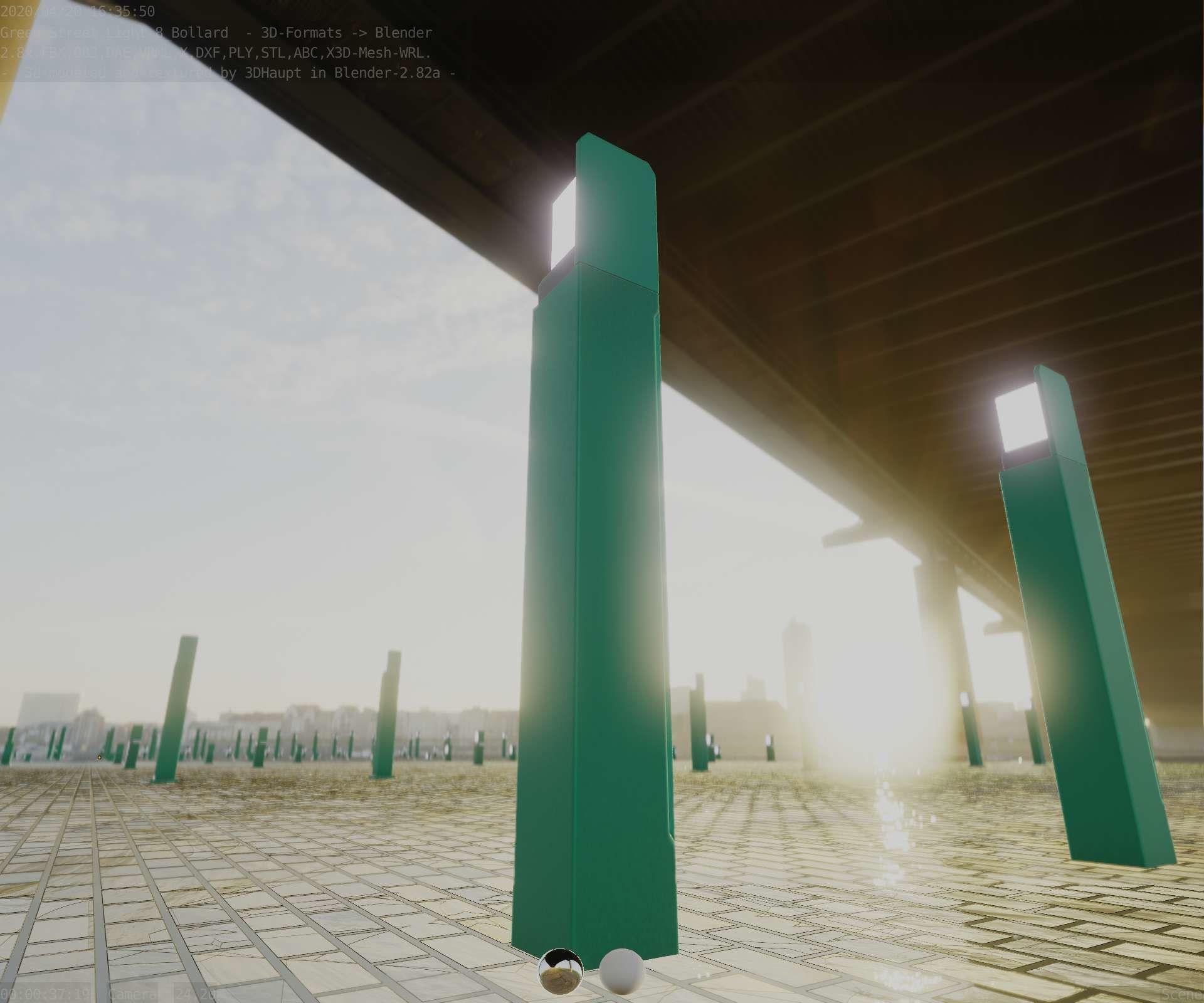 Street Light 8 Bollard 900 mm Moss Green Version 5 Low-poly 3D model_8