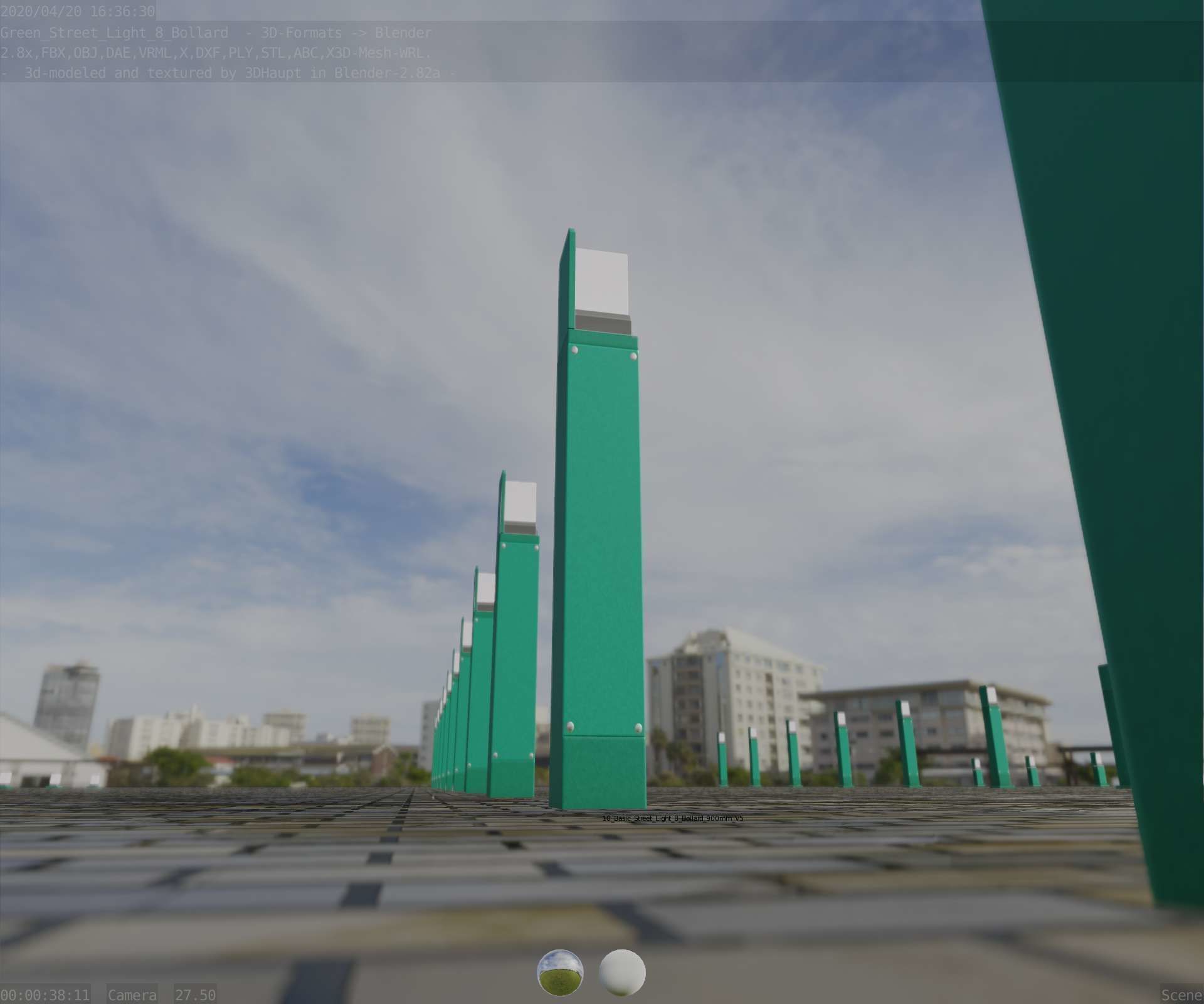 Street Light 8 Bollard 900 mm Moss Green Version 5 Low-poly 3D model_23