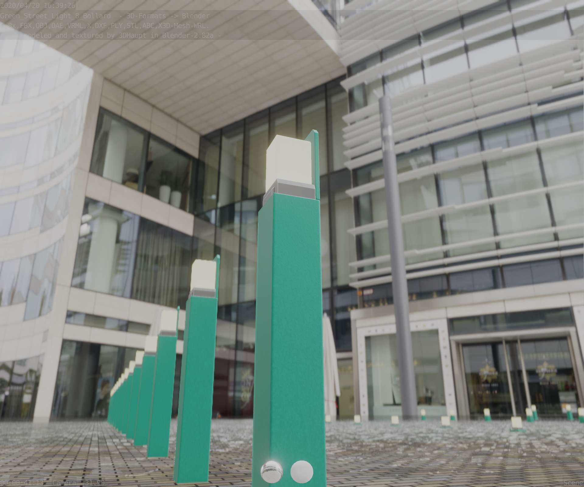 Street Light 8 Bollard 900 mm Moss Green Version 5 Low-poly 3D model_97