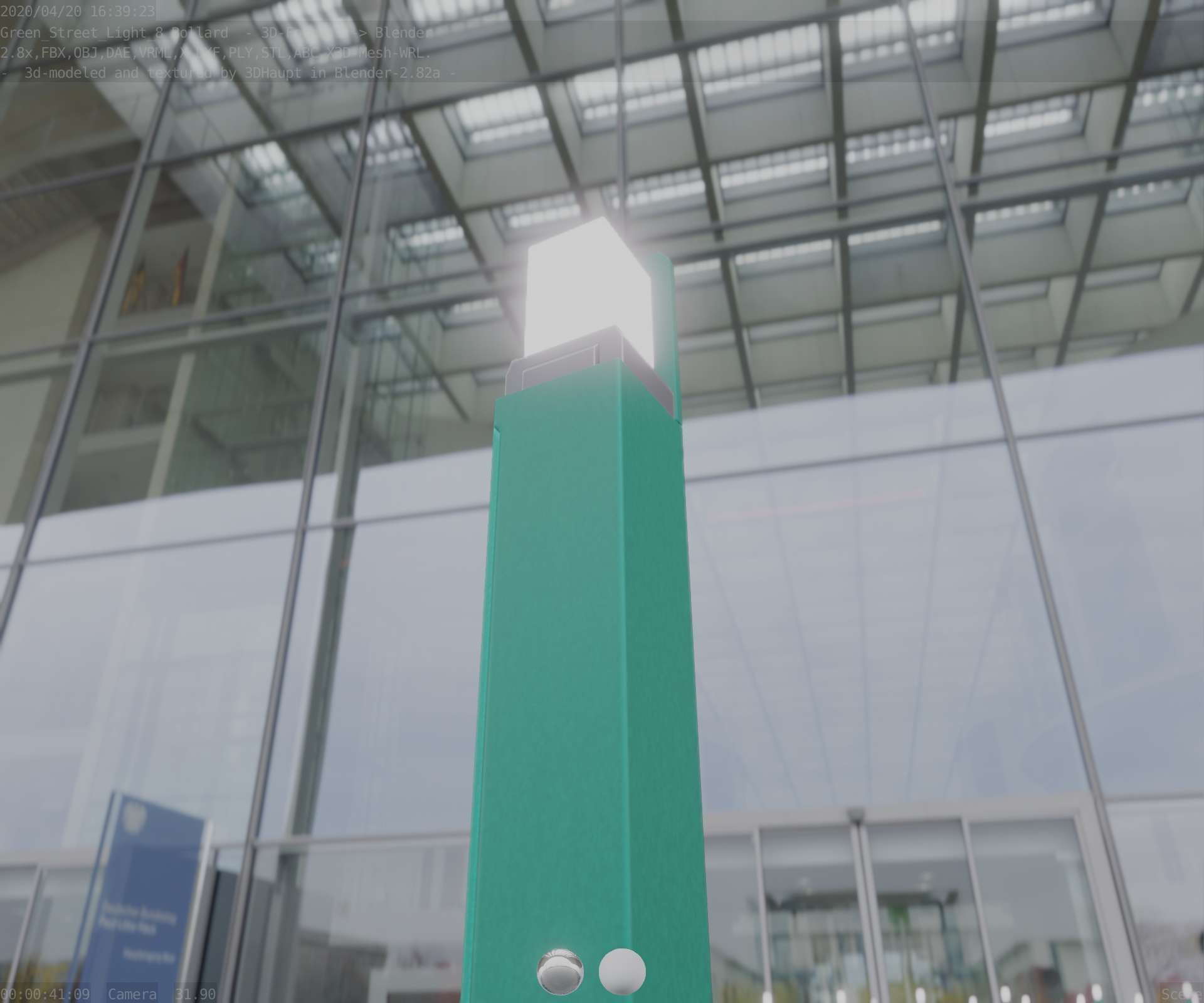 Street Light 8 Bollard 900 mm Moss Green Version 5 Low-poly 3D model_93