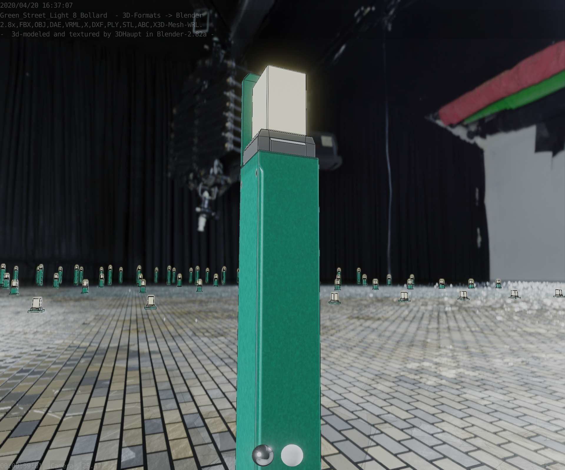 Street Light 8 Bollard 900 mm Moss Green Version 5 Low-poly 3D model_37