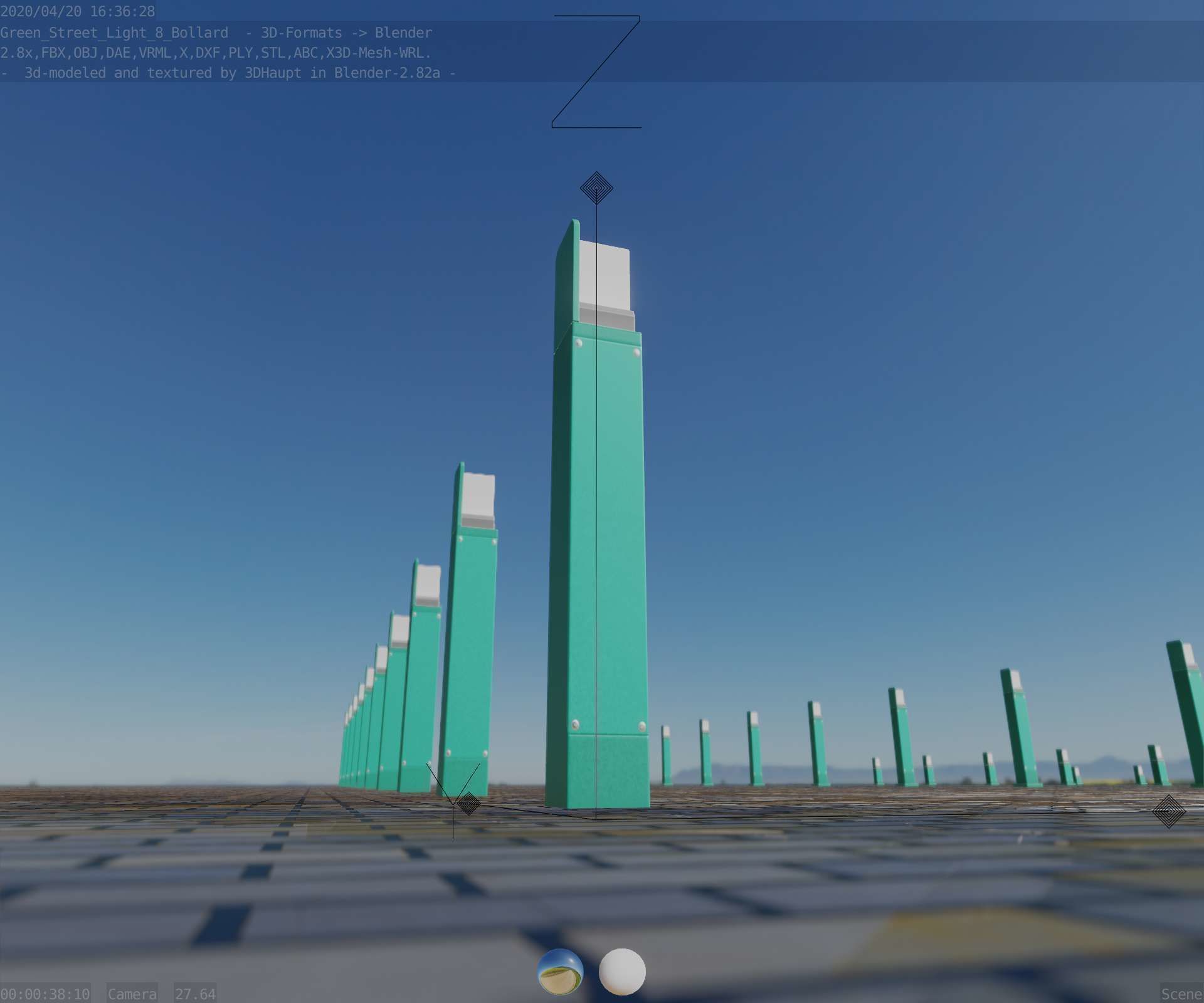 Street Light 8 Bollard 900 mm Moss Green Version 5 Low-poly 3D model_22