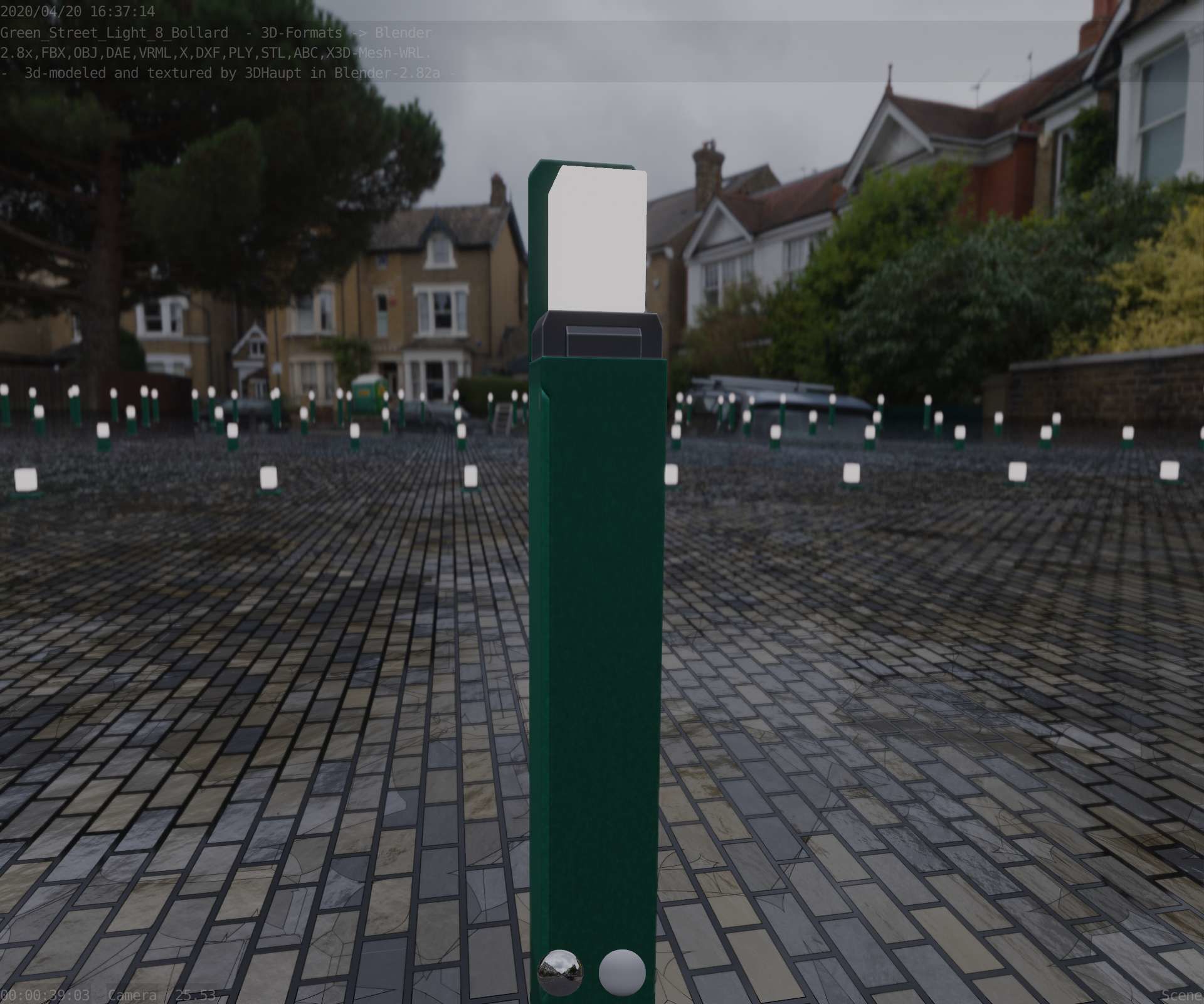 Street Light 8 Bollard 900 mm Moss Green Version 5 Low-poly 3D model_39