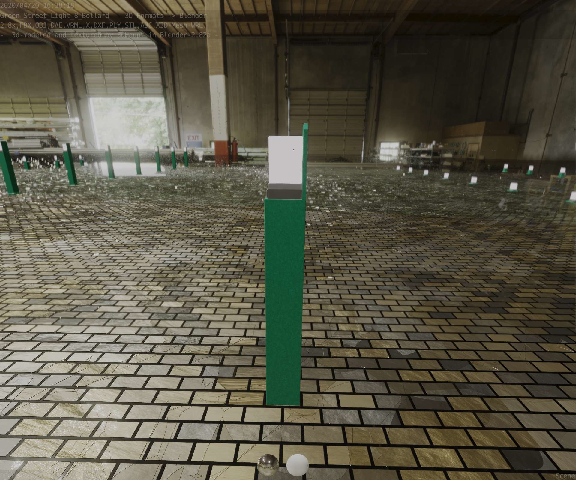 Street Light 8 Bollard 900 mm Moss Green Version 5 Low-poly 3D model_57