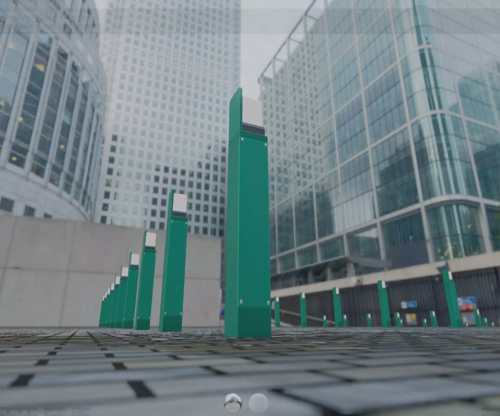 Street Light 8 Bollard 900 mm Moss Green Version 5 Low-poly 3D model_0