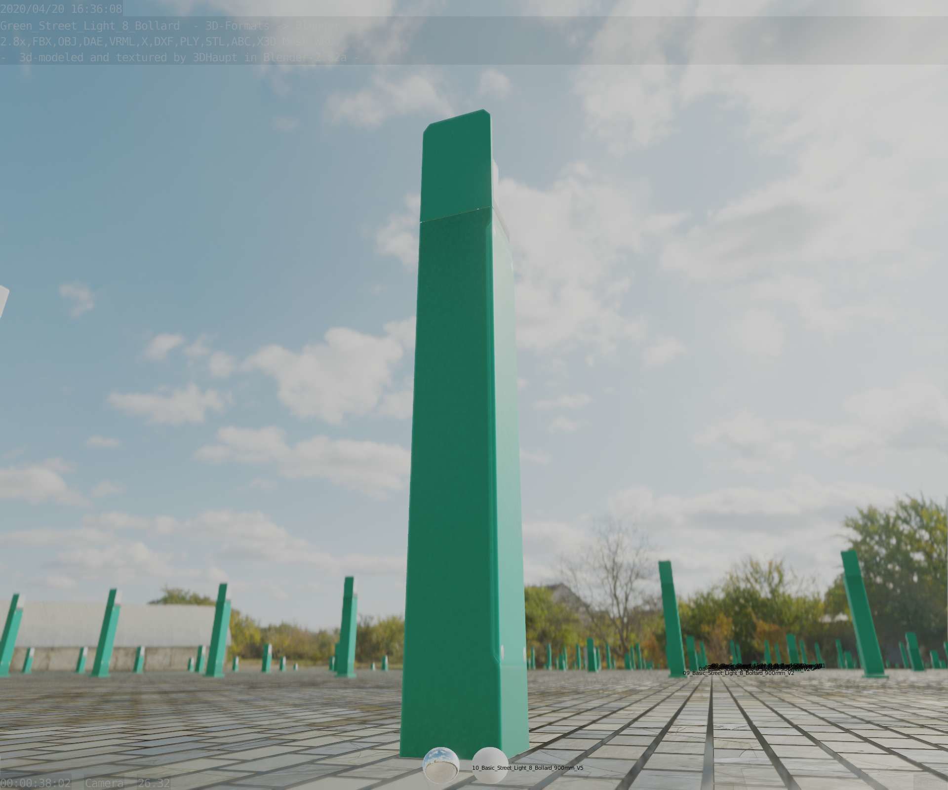 Street Light 8 Bollard 900 mm Moss Green Version 5 Low-poly 3D model_15