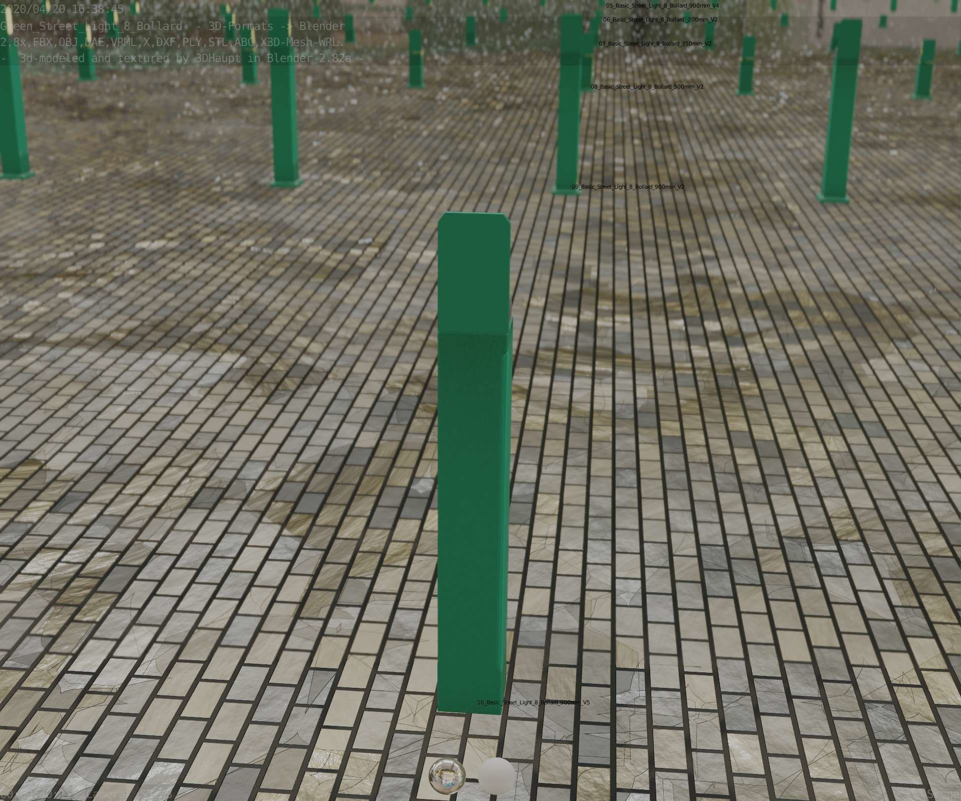 Street Light 8 Bollard 900 mm Moss Green Version 5 Low-poly 3D model_71
