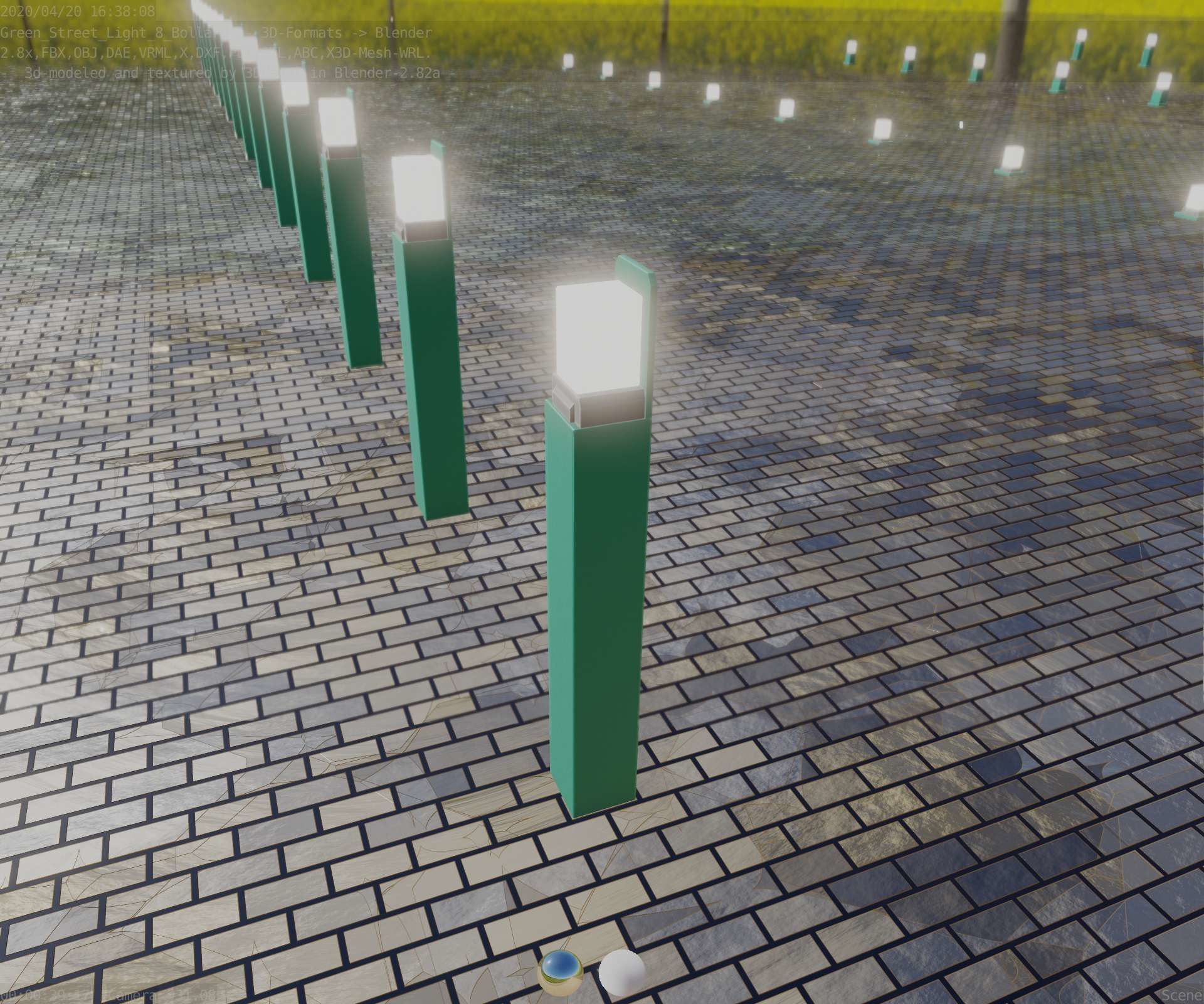 Street Light 8 Bollard 900 mm Moss Green Version 5 Low-poly 3D model_53