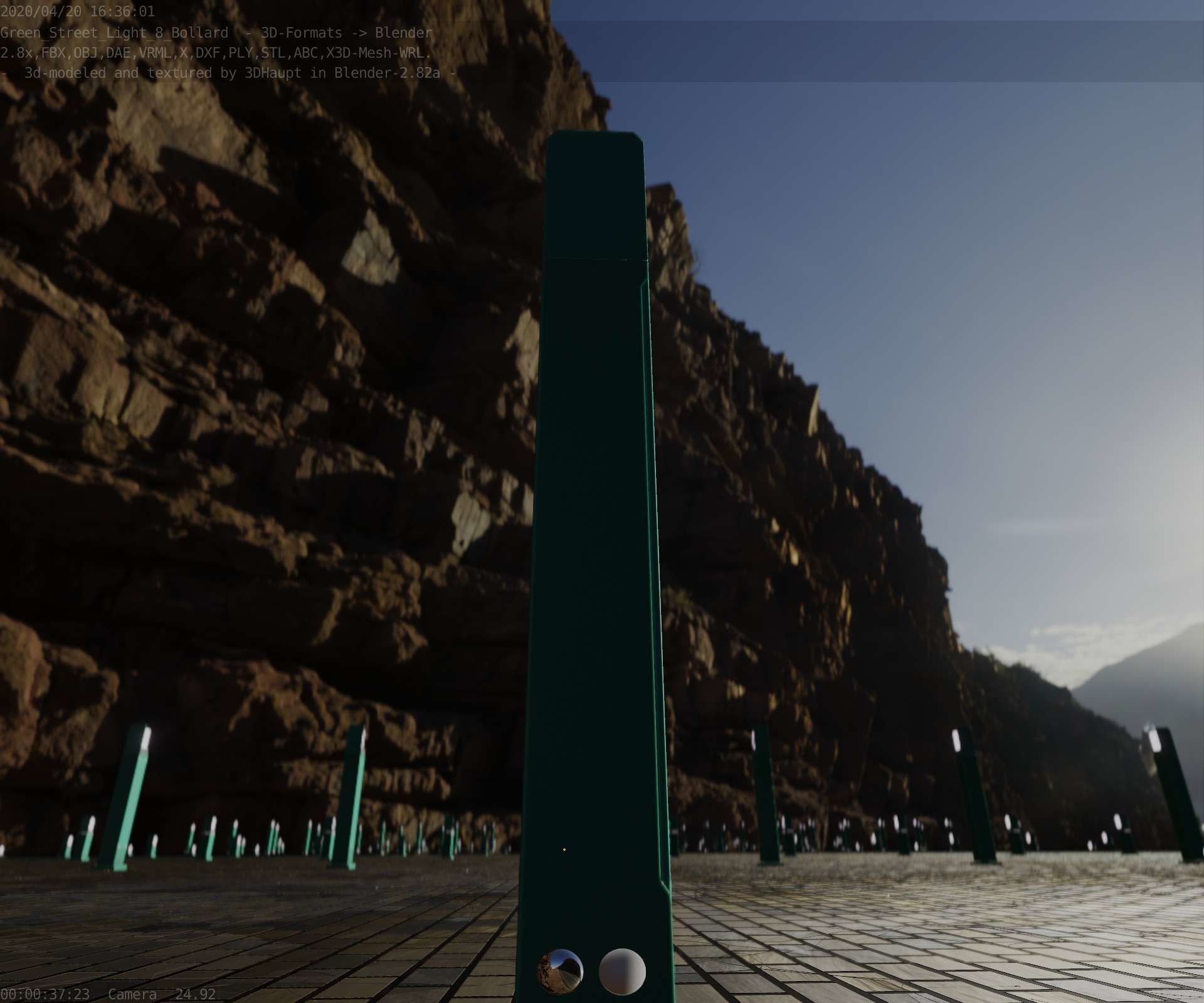 Street Light 8 Bollard 900 mm Moss Green Version 5 Low-poly 3D model_12