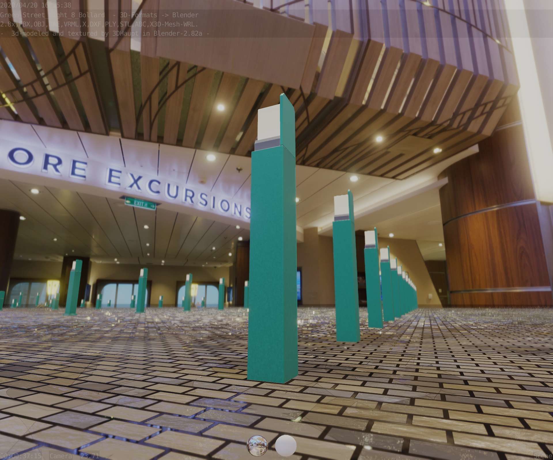 Street Light 8 Bollard 900 mm Moss Green Version 5 Low-poly 3D model_5