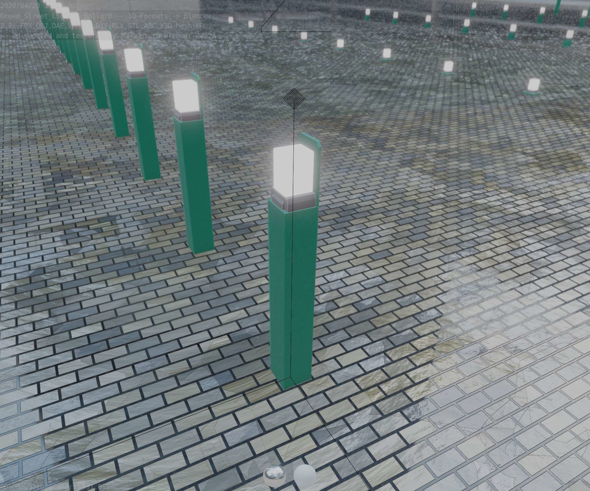 Street Light 8 Bollard 900 mm Moss Green Version 5 Low-poly 3D model_52
