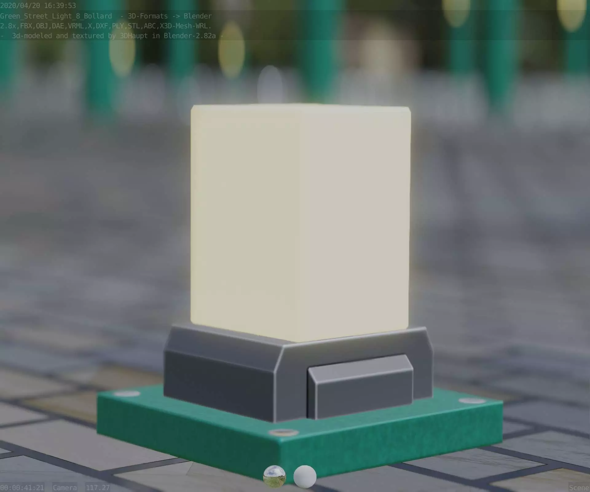 Street Light 8 Bollard 200mm Moss Green Version 3 Low-poly 3D model