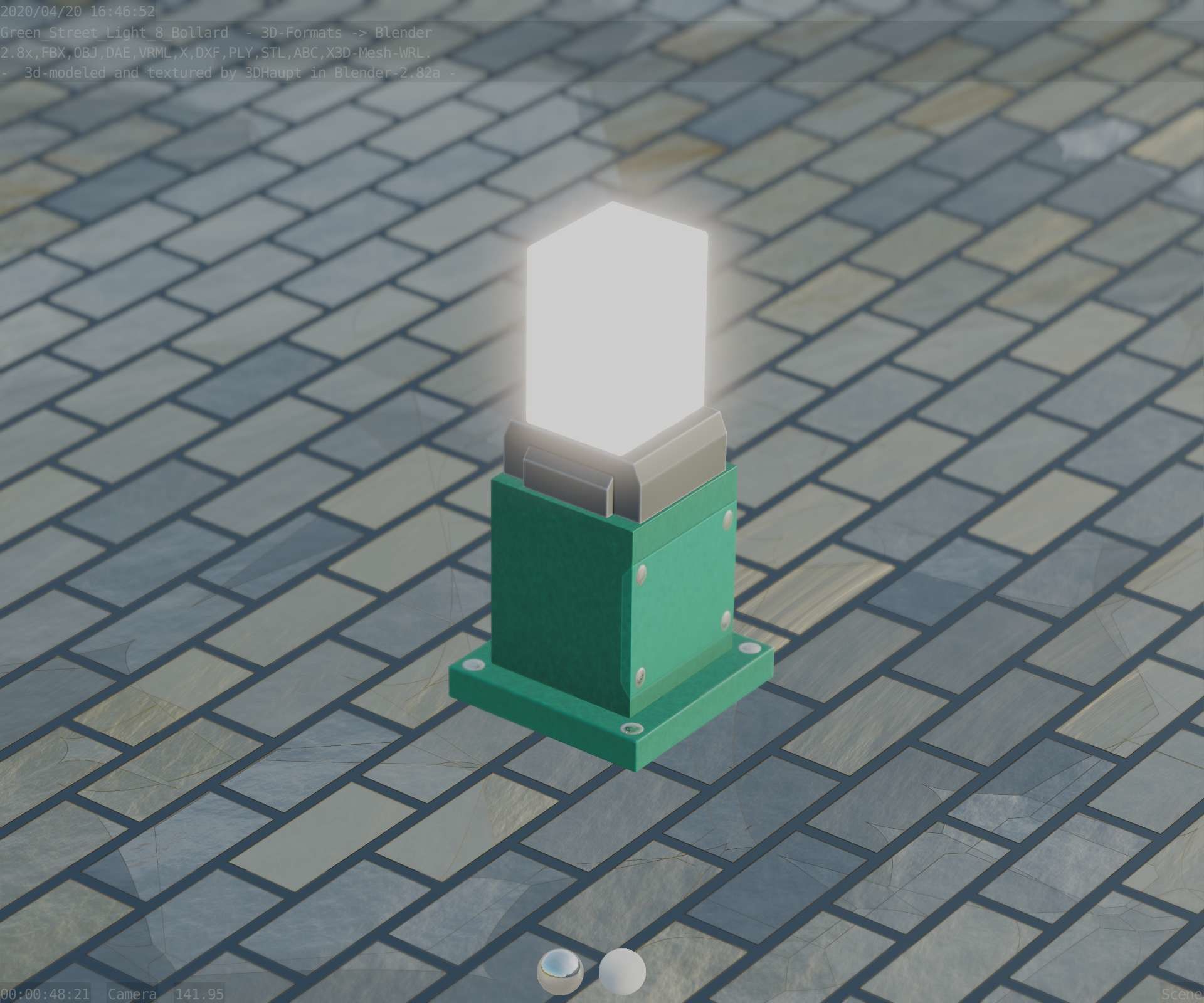 Street Light 8 Bollard 350mm Moss Green Version 3 Low-poly 3D model_77