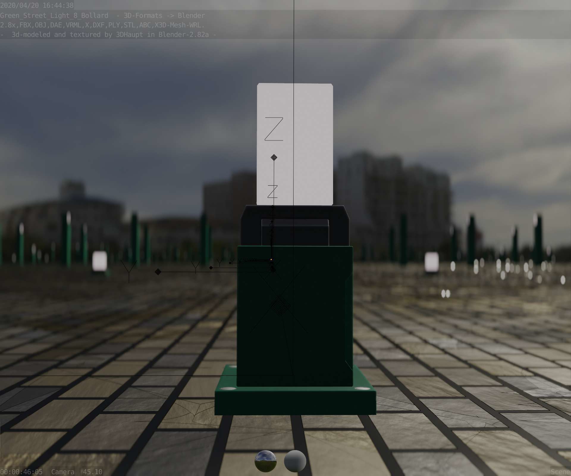 Street Light 8 Bollard 350mm Moss Green Version 3 Low-poly 3D model_14