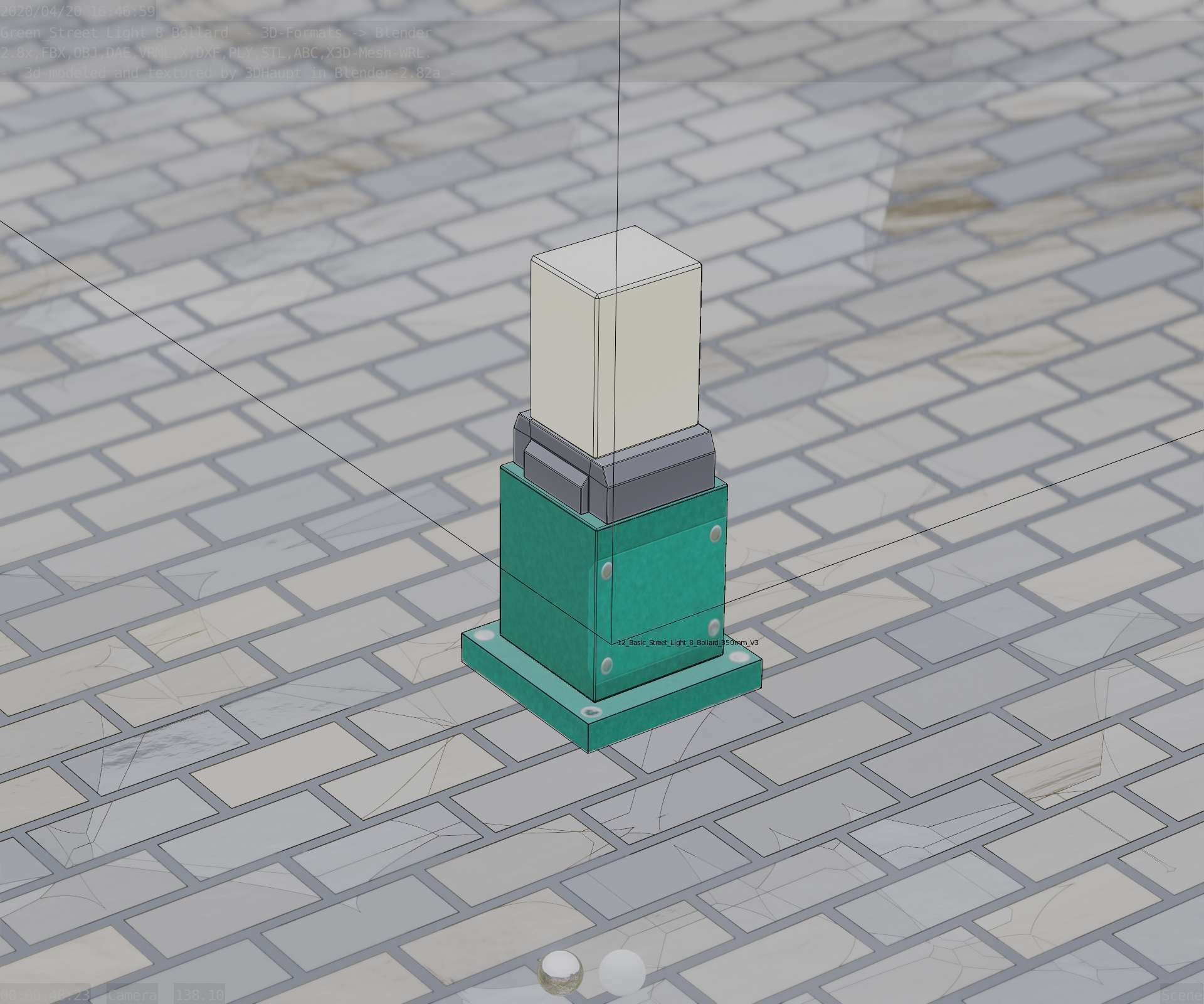 Street Light 8 Bollard 350mm Moss Green Version 3 Low-poly 3D model_79