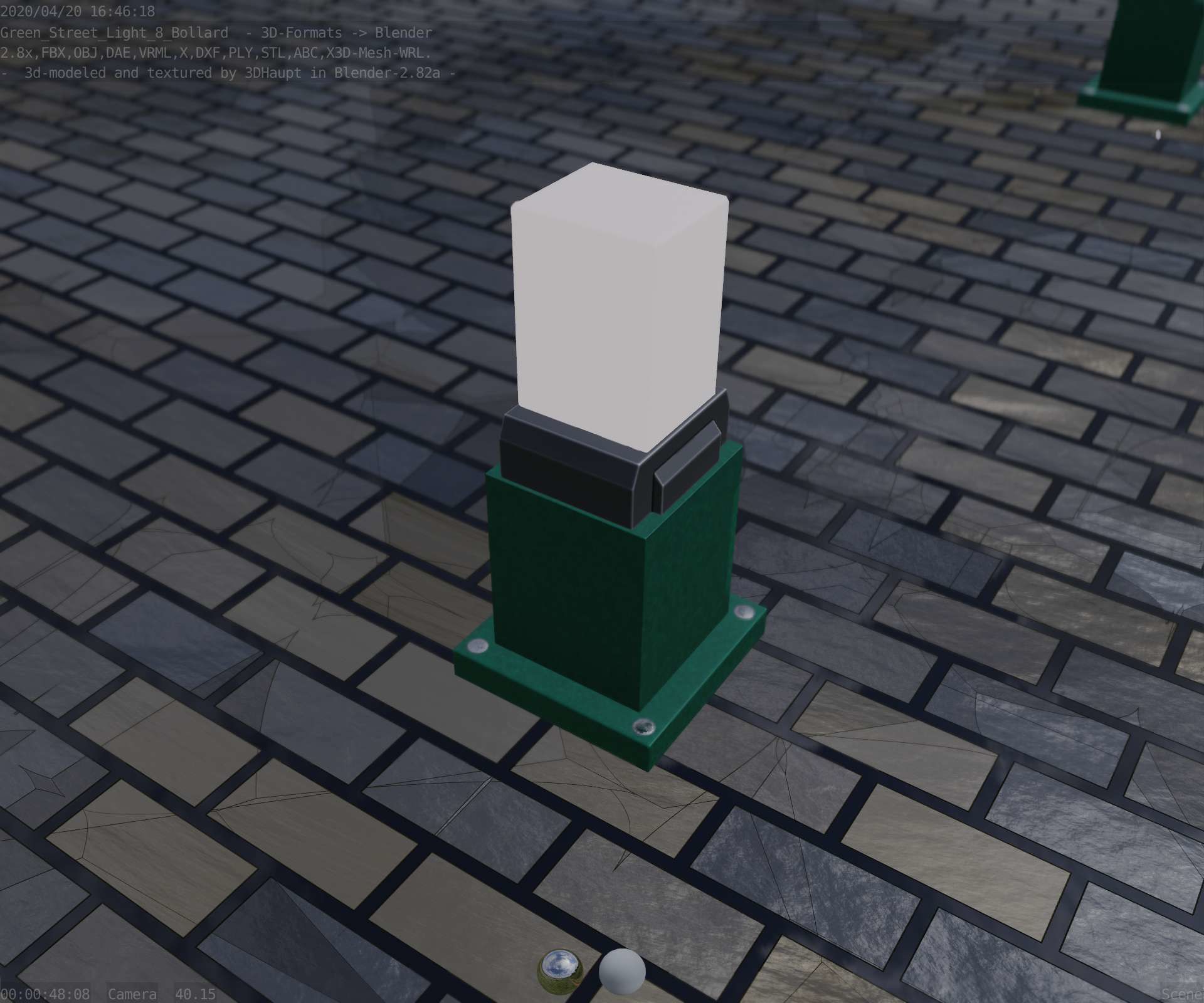 Street Light 8 Bollard 350mm Moss Green Version 3 Low-poly 3D model_64