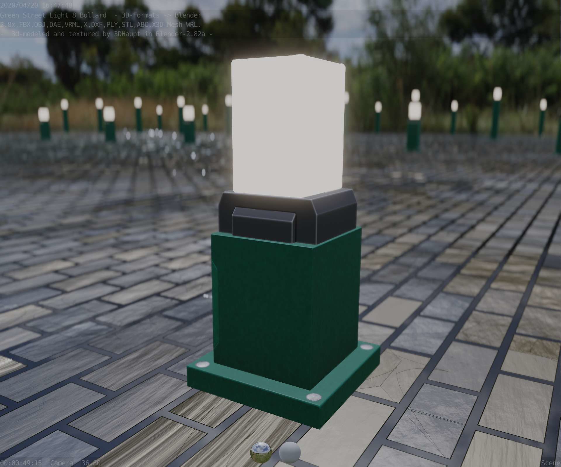 Street Light 8 Bollard 350mm Moss Green Version 3 Low-poly 3D model_2