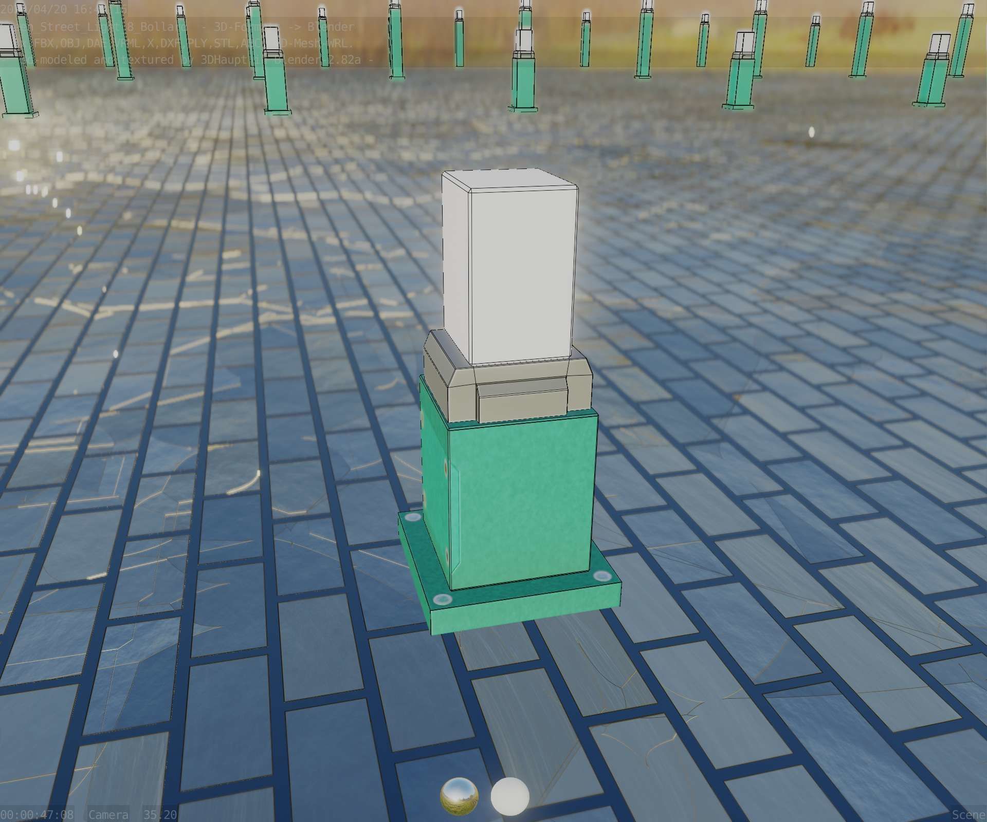 Street Light 8 Bollard 350mm Moss Green Version 3 Low-poly 3D model_40