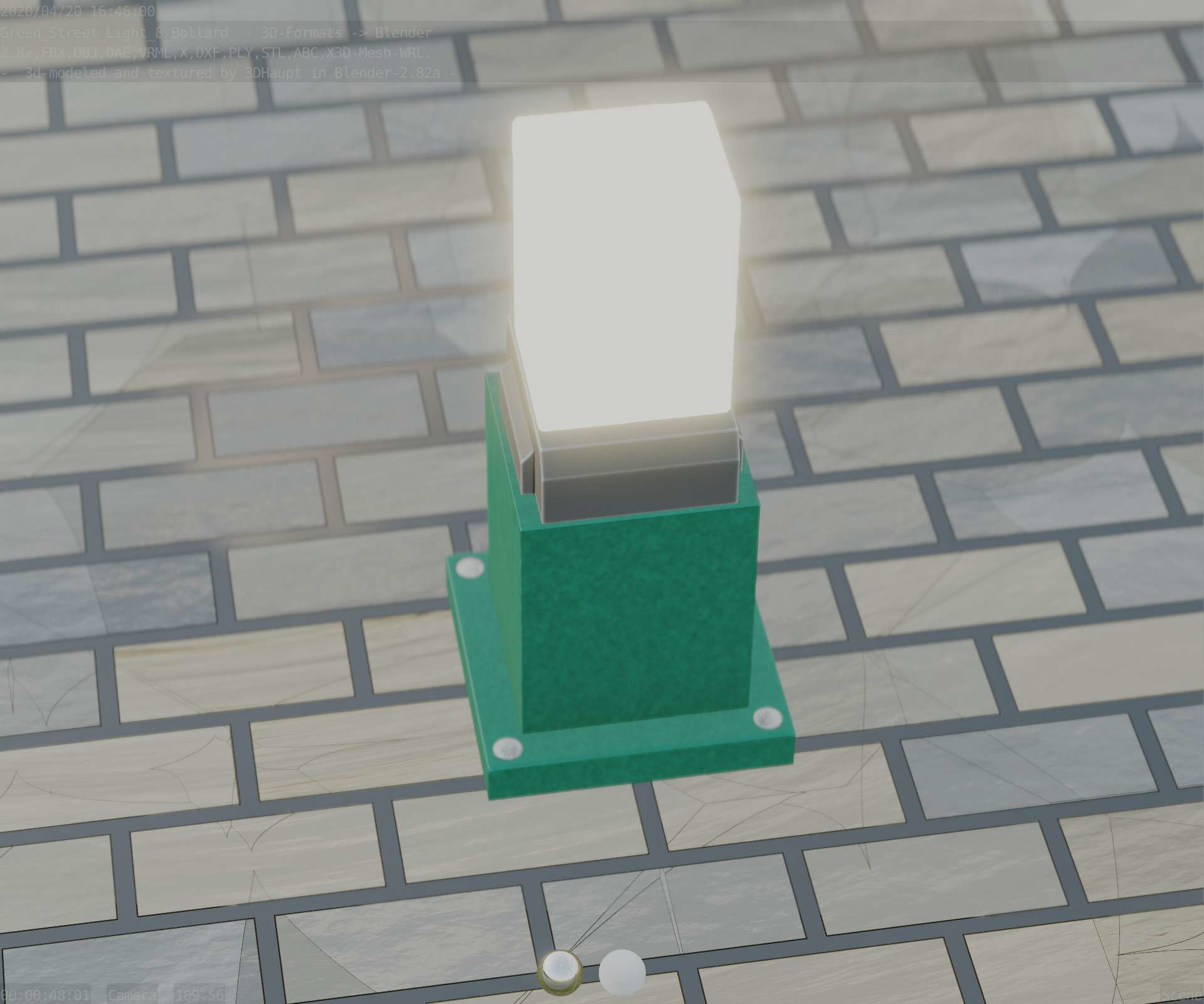 Street Light 8 Bollard 350mm Moss Green Version 3 Low-poly 3D model_57