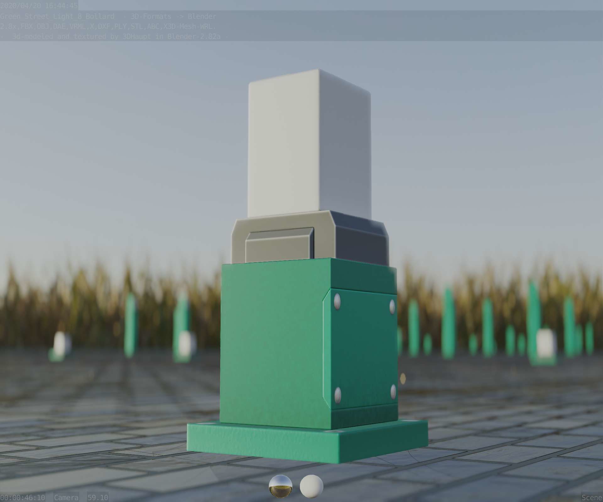 Street Light 8 Bollard 350mm Moss Green Version 3 Low-poly 3D model_18