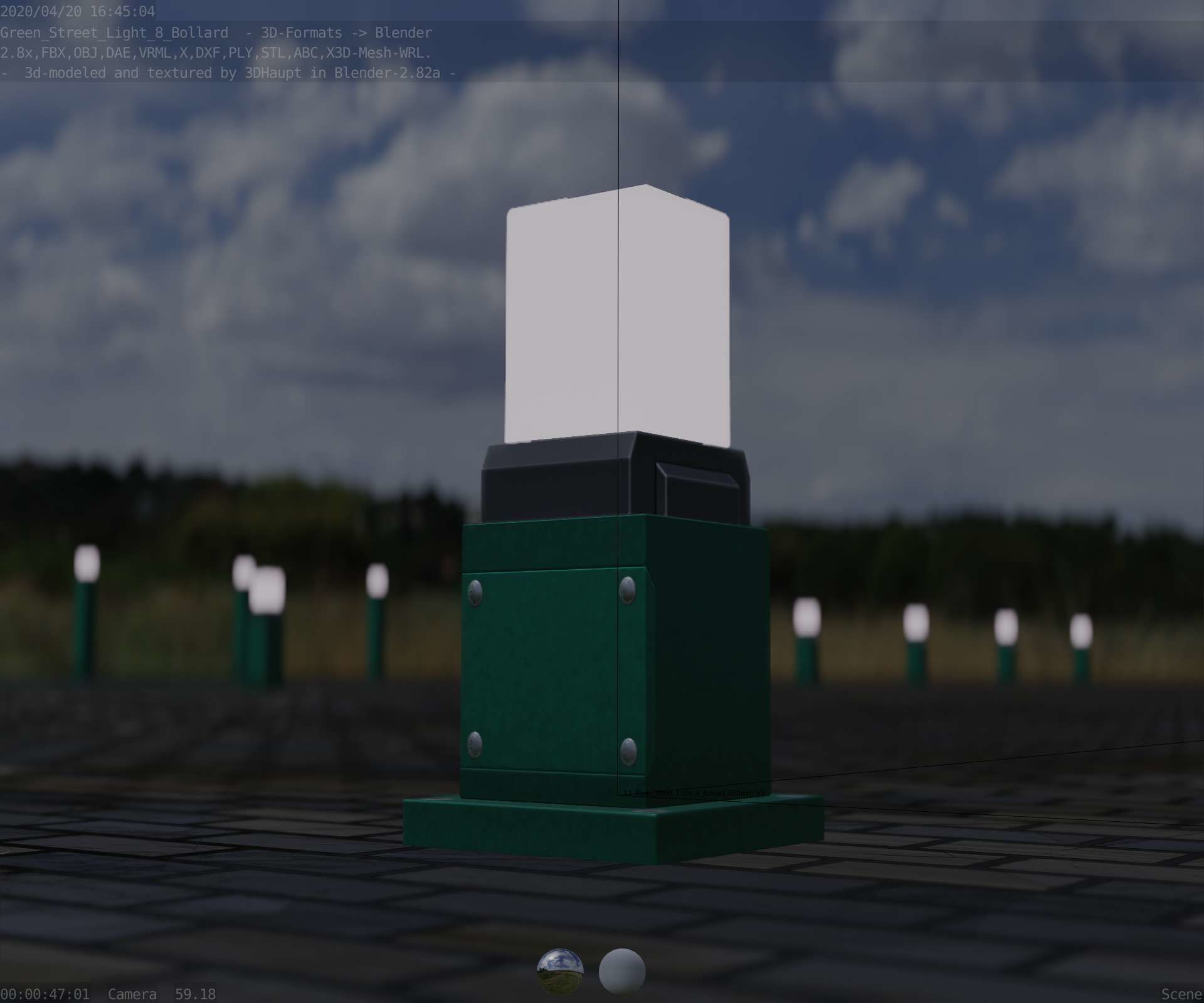 Street Light 8 Bollard 350mm Moss Green Version 3 Low-poly 3D model_33