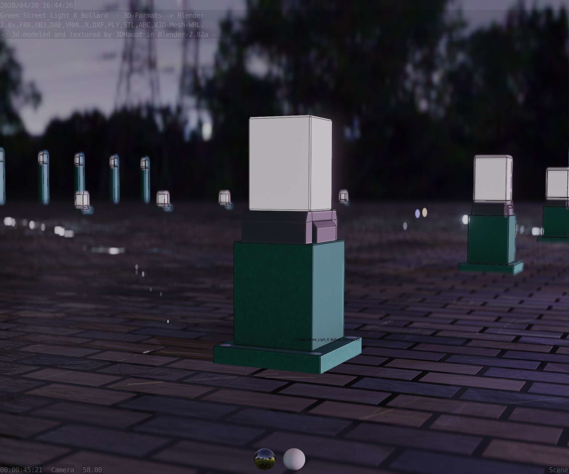 Street Light 8 Bollard 350mm Moss Green Version 3 Low-poly 3D model_7