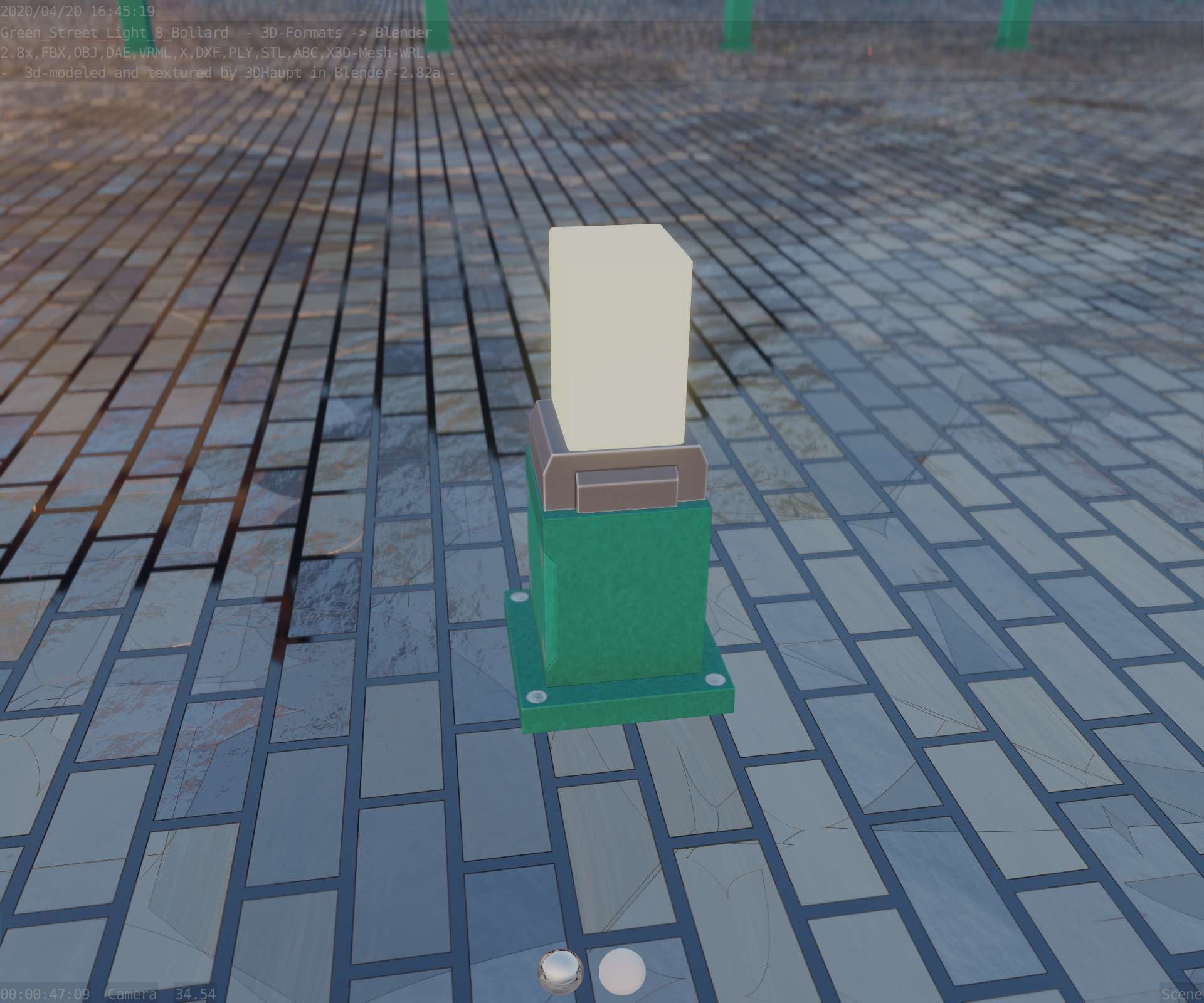 Street Light 8 Bollard 350mm Moss Green Version 3 Low-poly 3D model_41