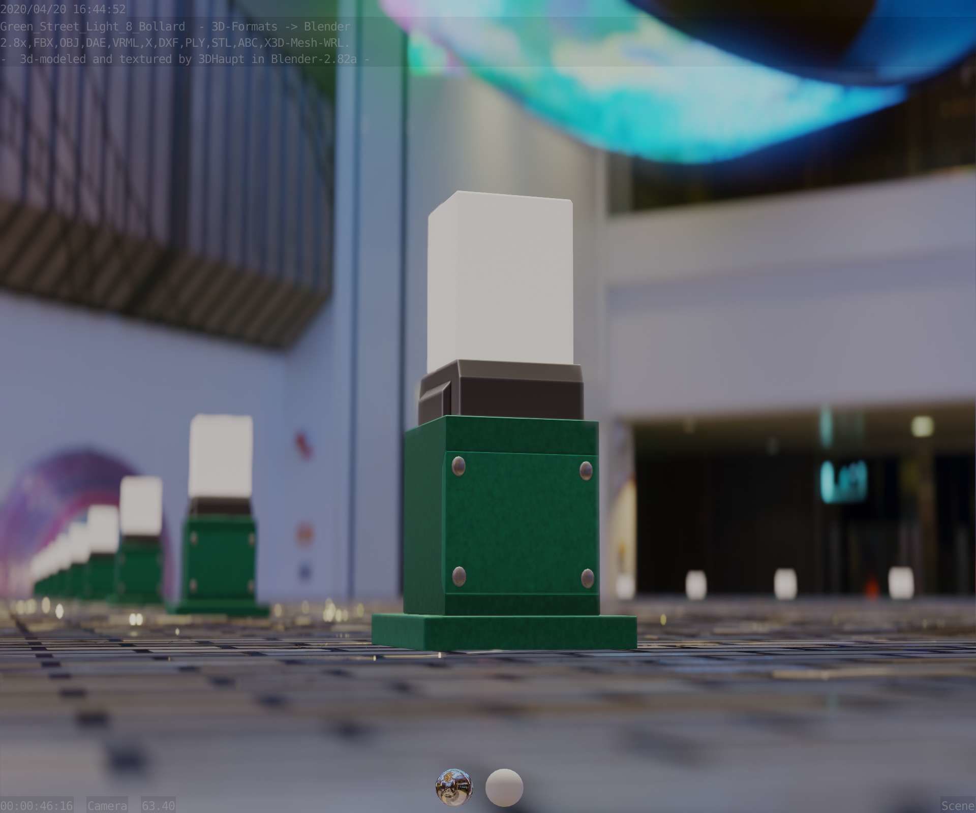 Street Light 8 Bollard 350mm Moss Green Version 3 Low-poly 3D model_24