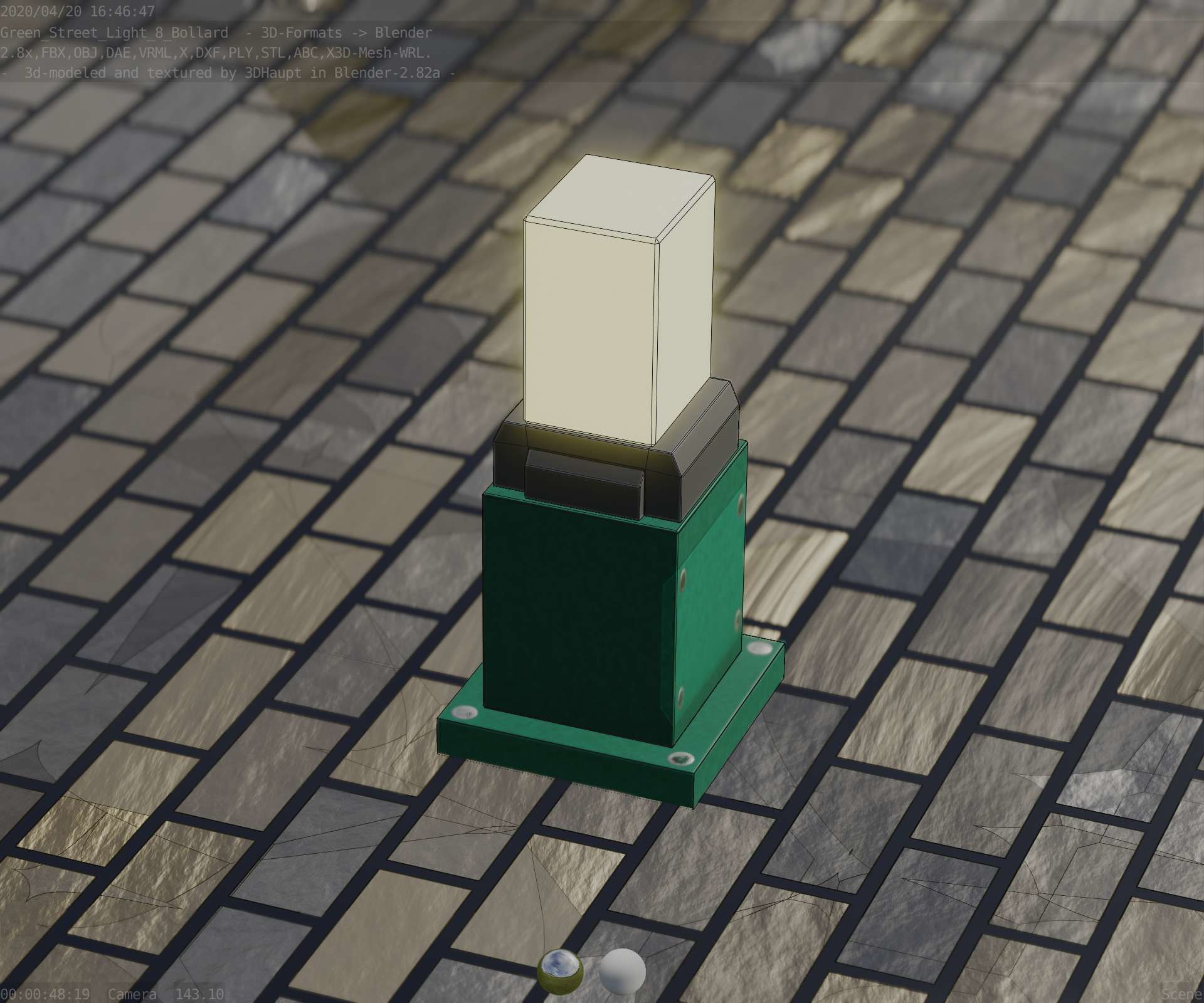 Street Light 8 Bollard 350mm Moss Green Version 3 Low-poly 3D model_75