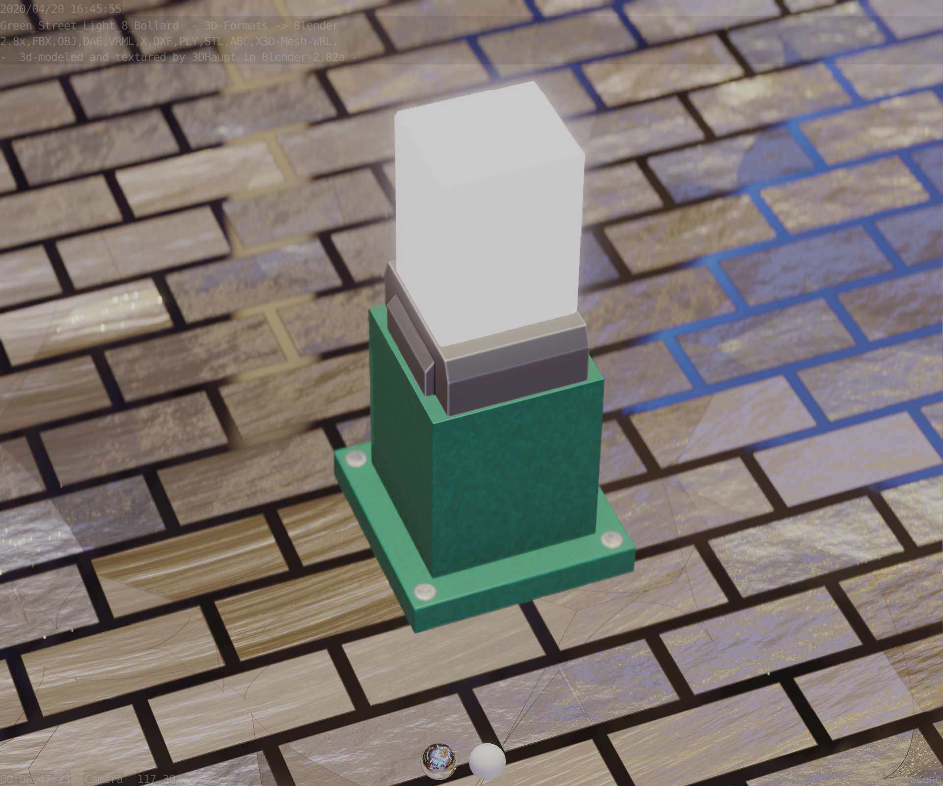 Street Light 8 Bollard 350mm Moss Green Version 3 Low-poly 3D model_55