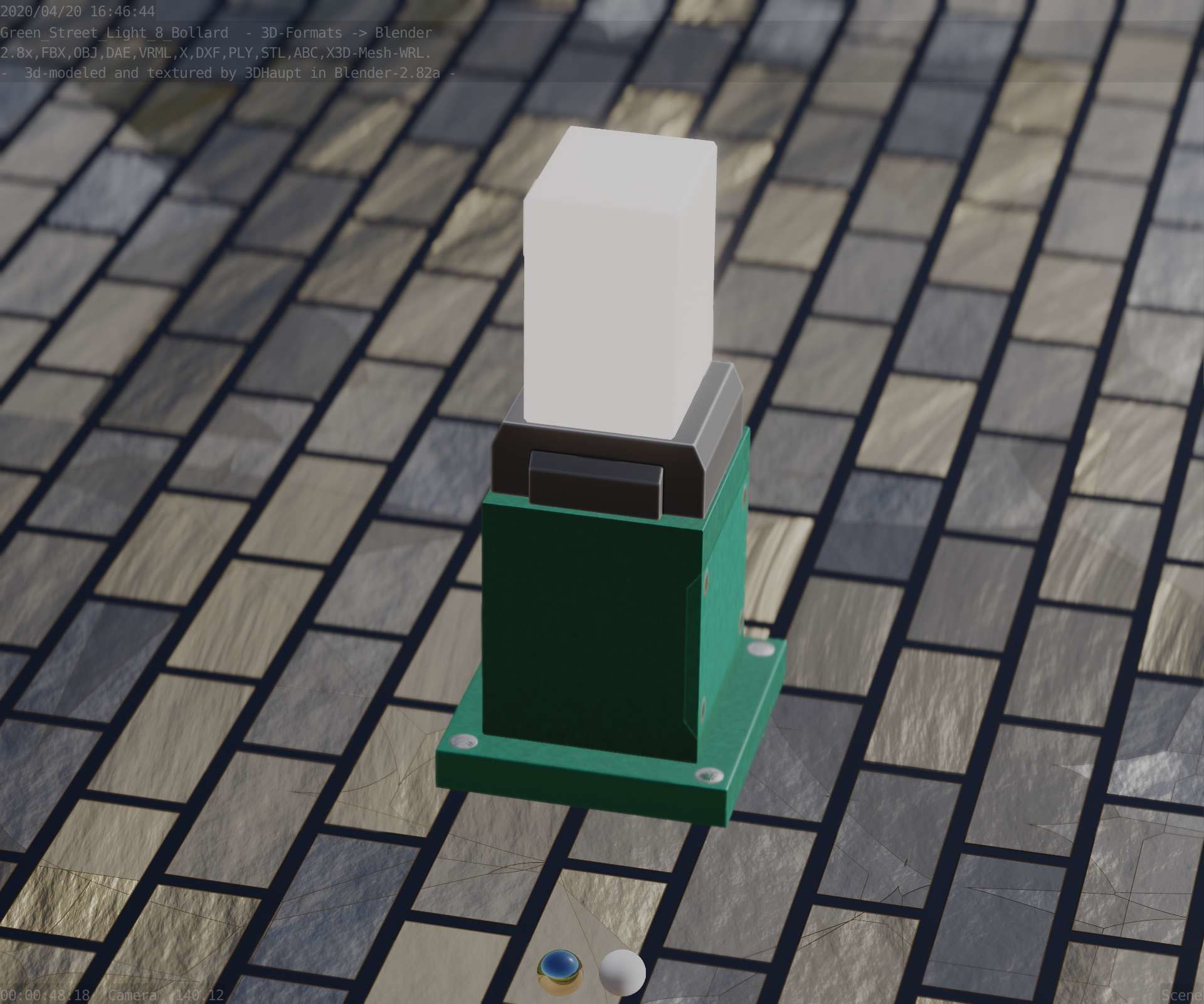 Street Light 8 Bollard 350mm Moss Green Version 3 Low-poly 3D model_74