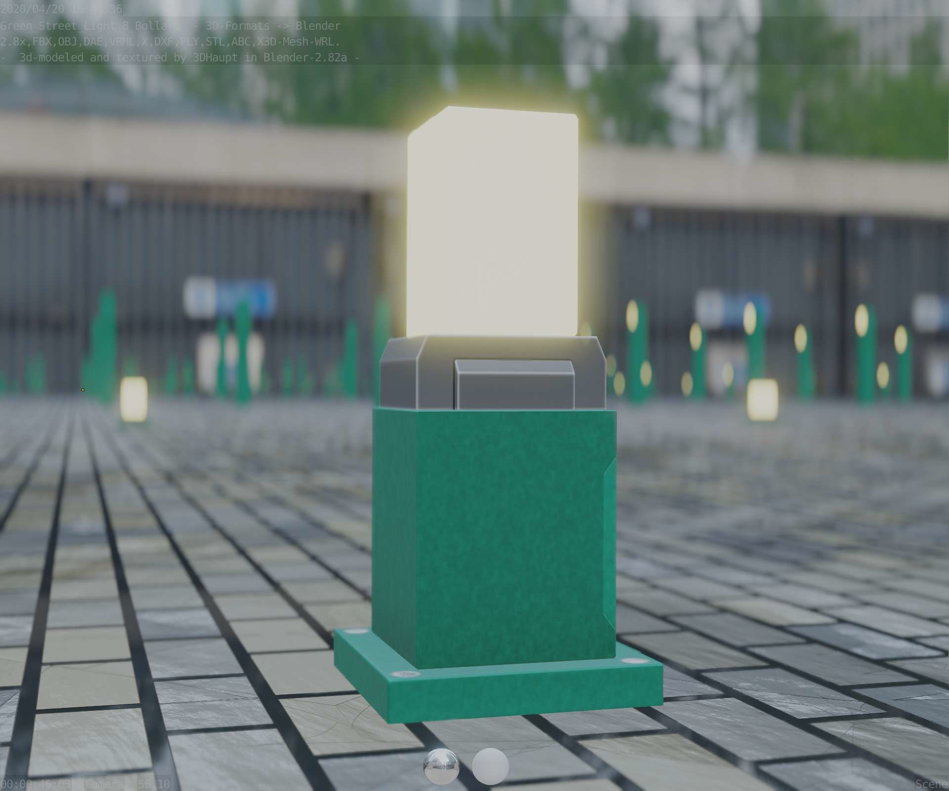 Street Light 8 Bollard 350mm Moss Green Version 3 Low-poly 3D model_12