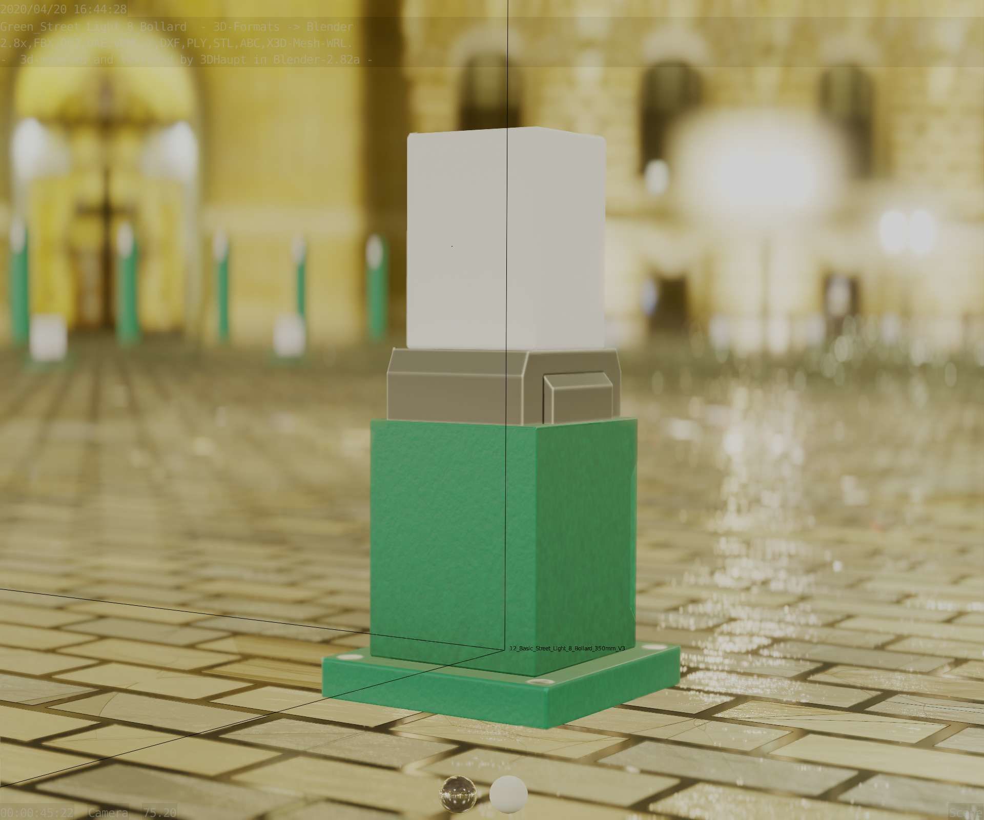 Street Light 8 Bollard 350mm Moss Green Version 3 Low-poly 3D model_8