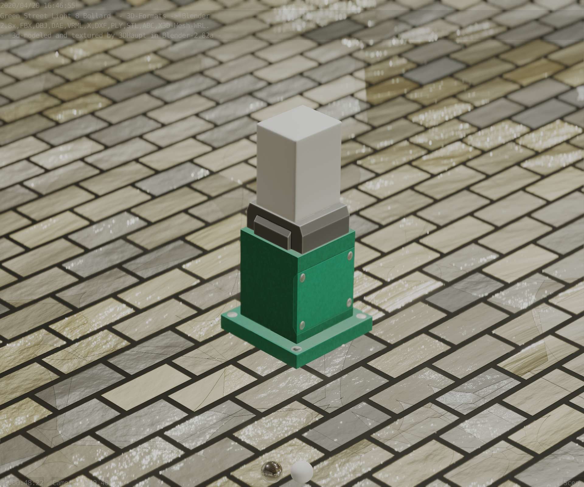 Street Light 8 Bollard 350mm Moss Green Version 3 Low-poly 3D model_78