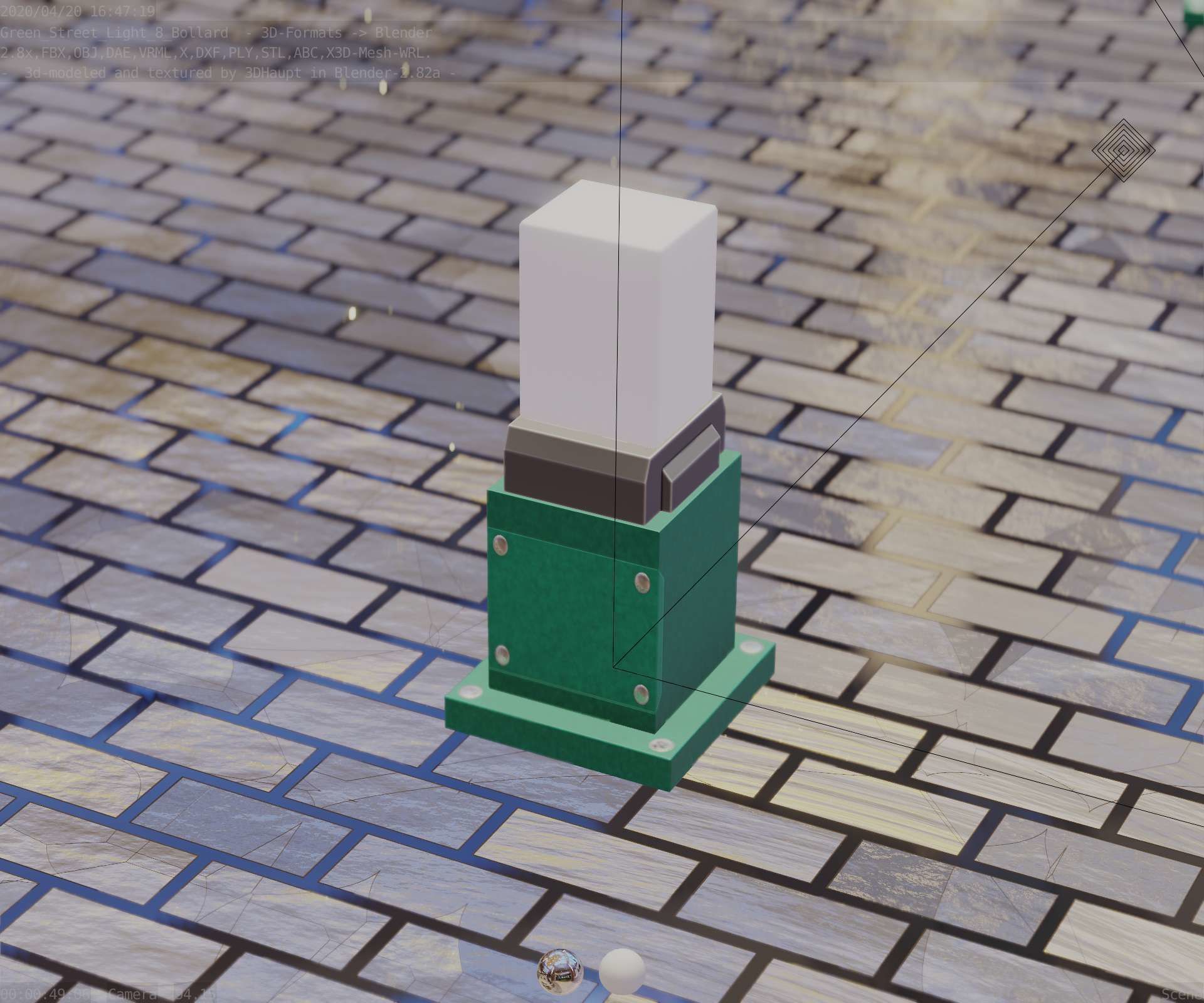 Street Light 8 Bollard 350mm Moss Green Version 3 Low-poly 3D model_86