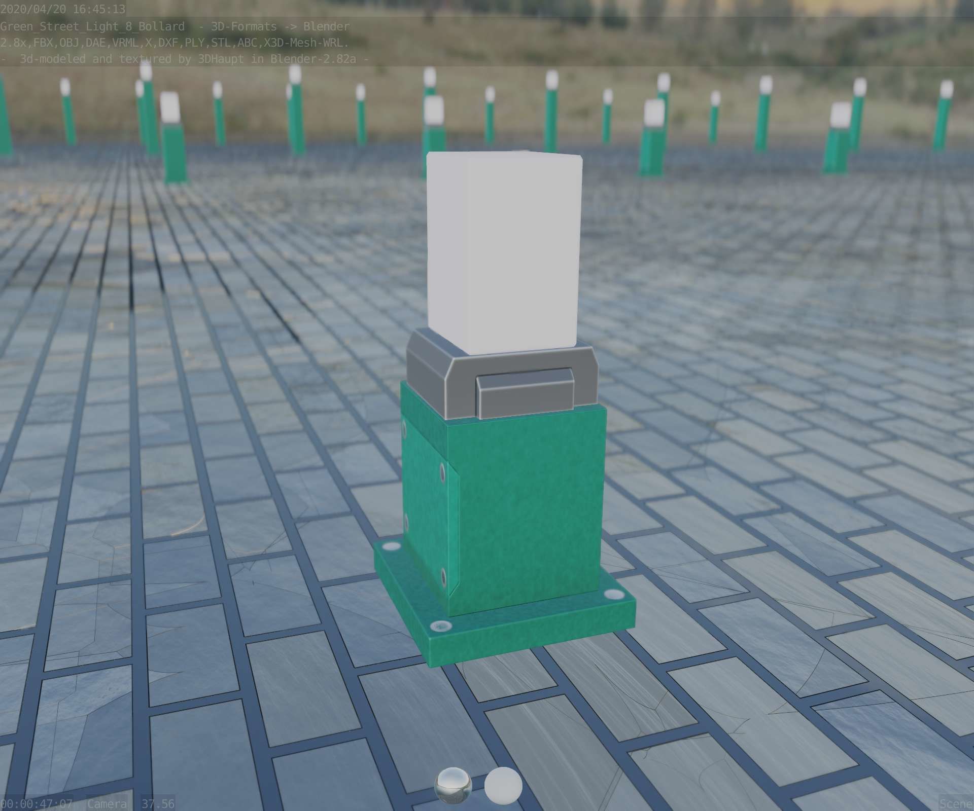 Street Light 8 Bollard 350mm Moss Green Version 3 Low-poly 3D model_39